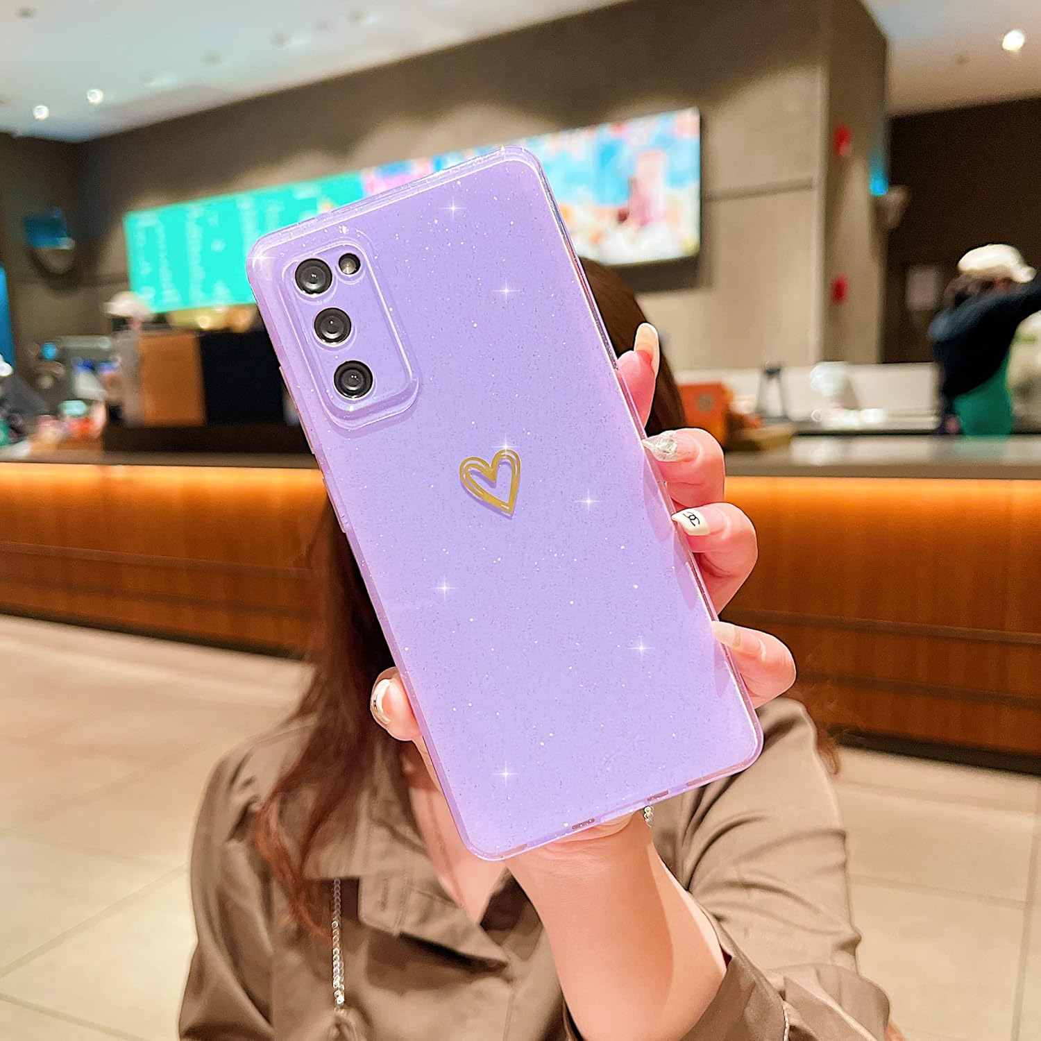 Funda compatible con Samsung Galaxy S20 FE 5G, diseño de corazón de amor, TPU suave a prueba de golpes, funda protectora brillante con purpurina