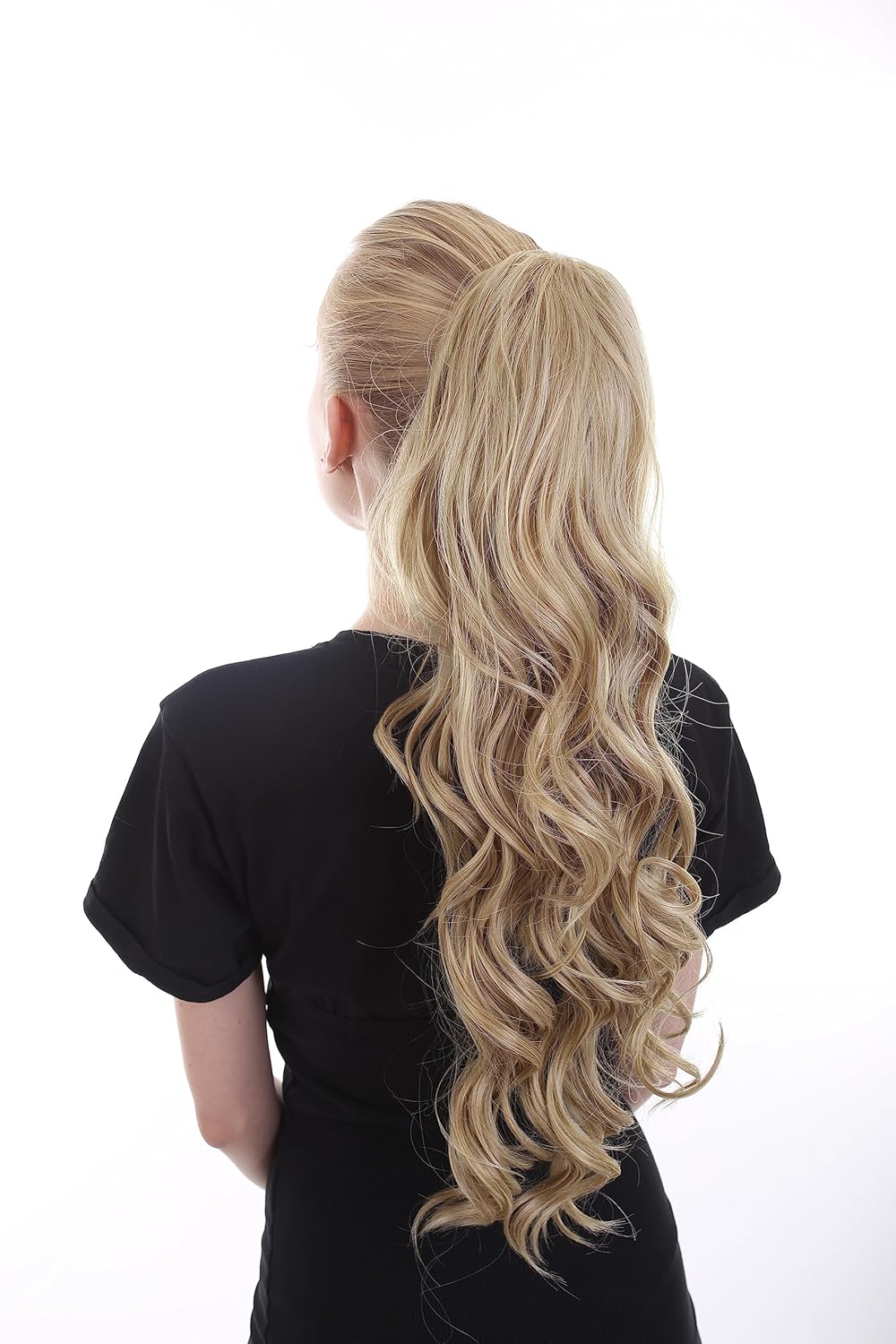 HPO Extensión de cola de caballo sintética con clip de mandíbula rubia ondulada (19.5 pulgadas)