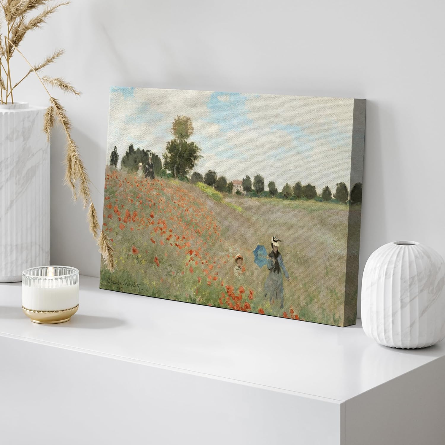 wall26 Lienzo decorativo para pared, famosa pintura de campo de amapolas, por Claude Monet, impresión giclée, arte moderno para el hogar, listo para