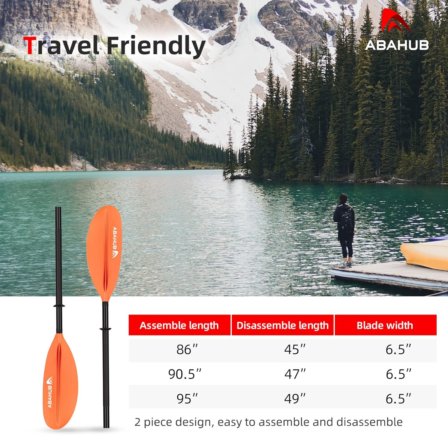 Abahub 1 pala de kayak, remos de kayak de 90.5 pulgadas para canotaje, canoa con correa de remo gratis, eje de aleación de aluminio, cuchillas de