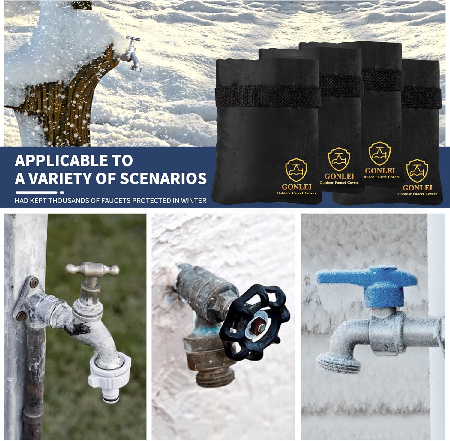 GonLei Paquete de 4 cubiertas de aislamiento de grifo de invierno de 5.5 pulgadas de ancho x 7.4 pulgadas de alto, fundas de manguera para grifos al