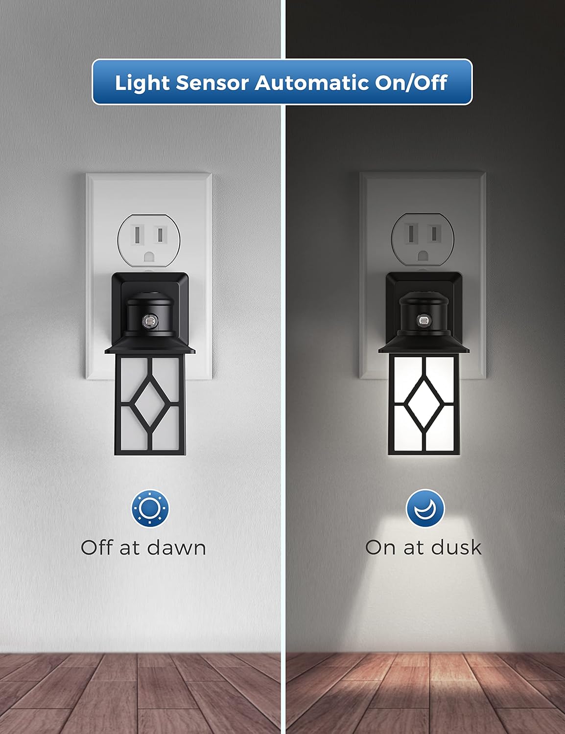 LOHAS – Luz nocturna enchufable, paquete de 2 luces nocturnas decorativas enchufables a la pared, luz del atardecer al amanecer, luz diurna 5000 K,