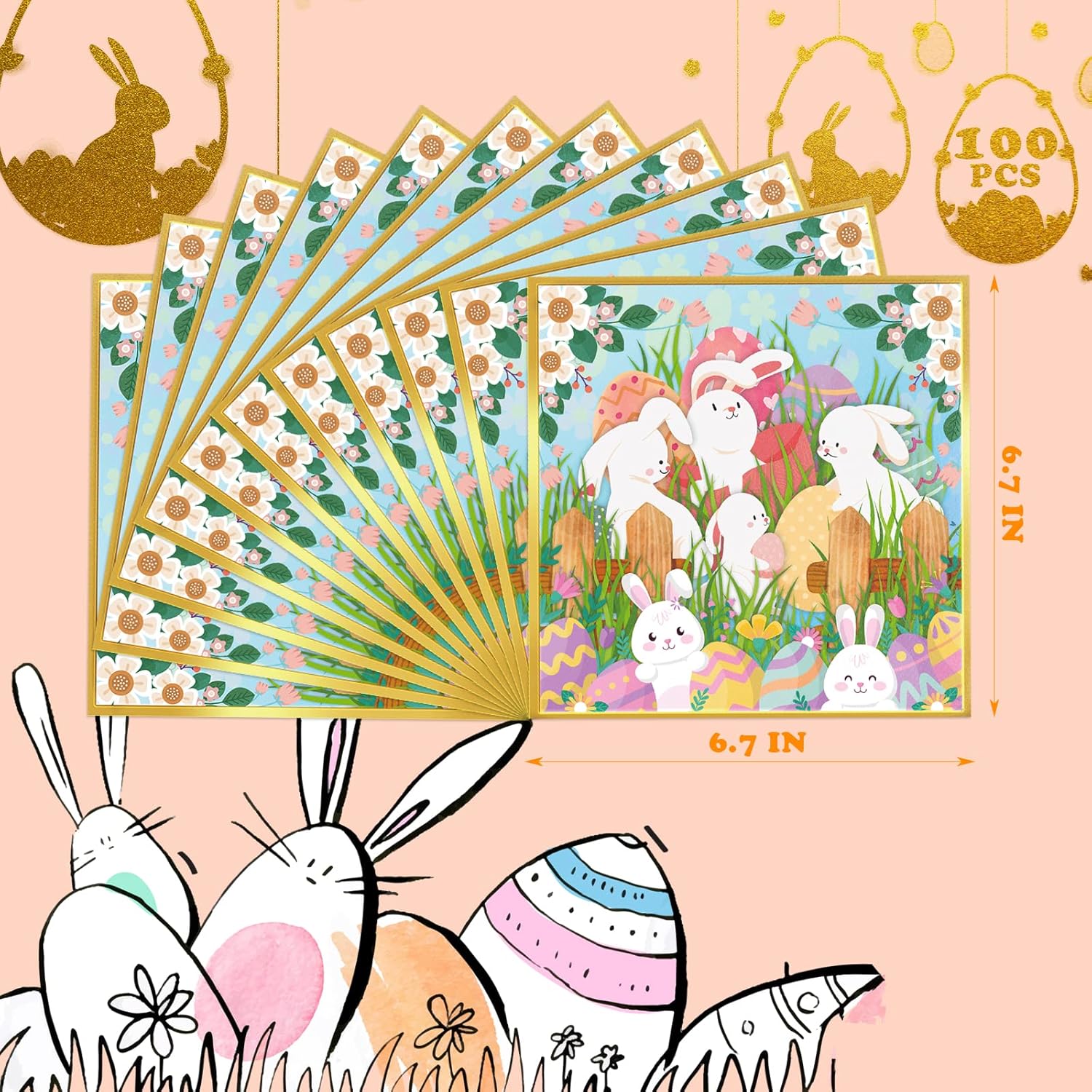 100 servilletas de Pascua para invitados de Pascua, servilletas de huevos de conejito de Pascua, toallas de mano de papel desechables suaves de