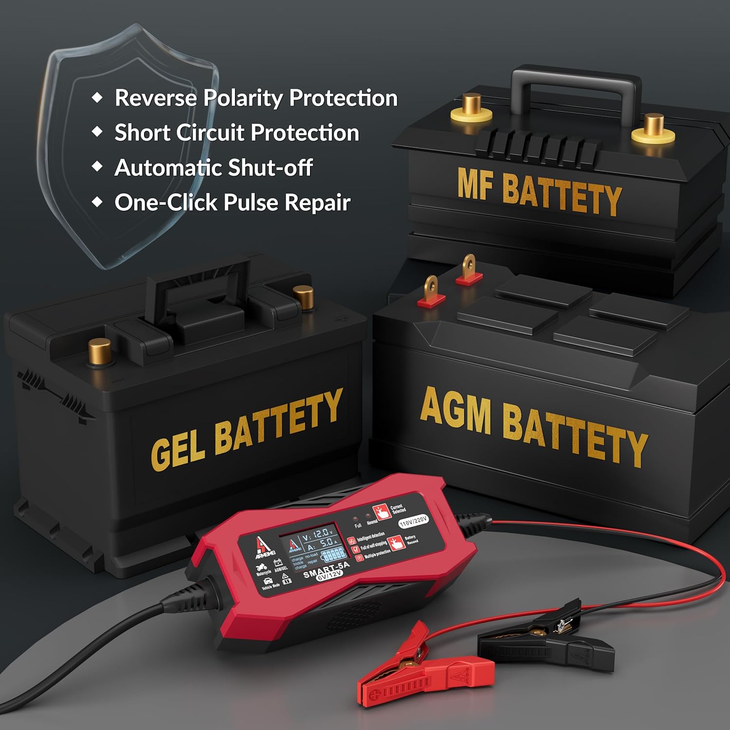 Cargador de batería de coche inteligente 3 IN1 1A2A5A, cargador de batería automotriz 6V12V, cargador de batería de doble voltaje 110V220V