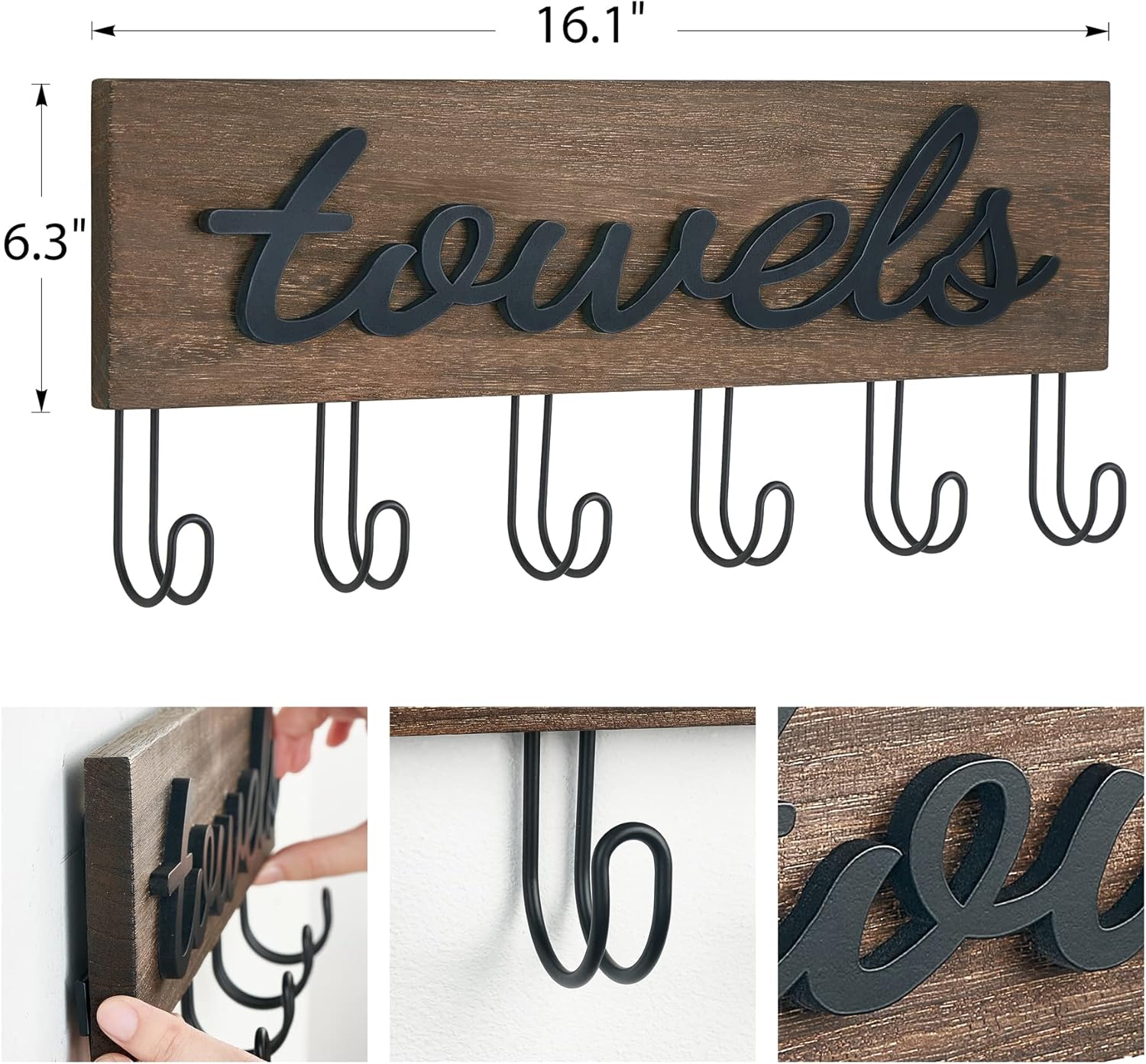 Mkono Toallero montado en la pared, decoración de baño, ganchos de madera rústica para colgar toallas, bata de baño, abrigo, ropa, colgador de