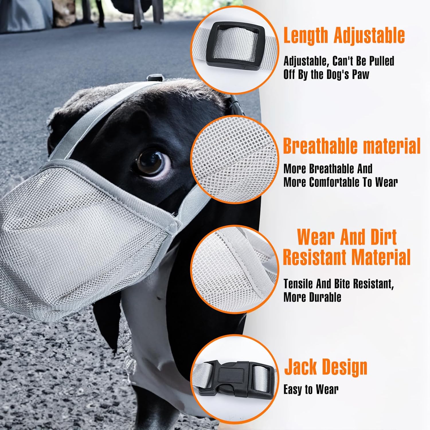 Bozal ajustable para perro, bozal de malla suave para perros pequeños, medianos y grandes, se puede lamer y masticar, permite jadear, beber,