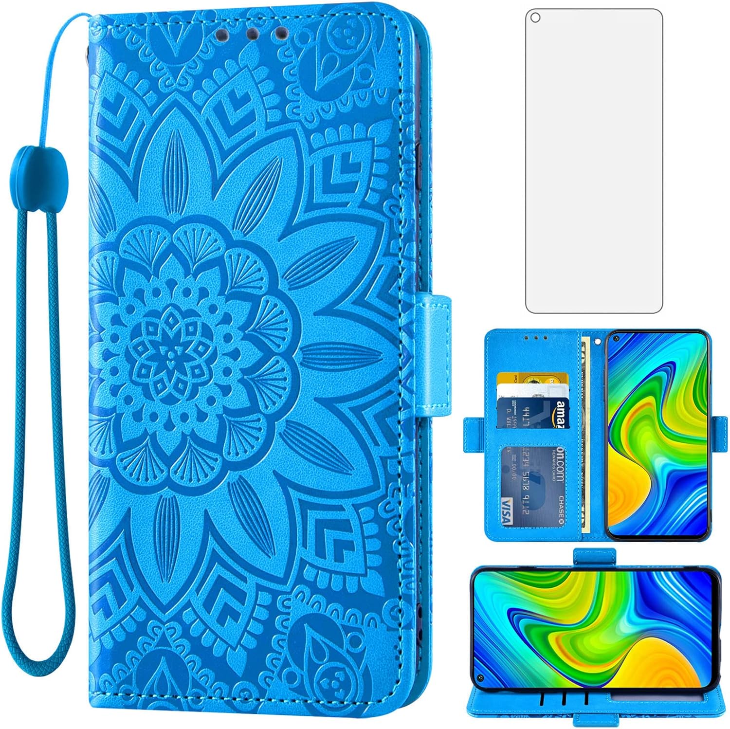 Asuwish Funda de teléfono para Xiaomi Redmi Note 9  Redmi 10X 4G con protector de pantalla de vidrio templado y billetera de cuero con diseño de