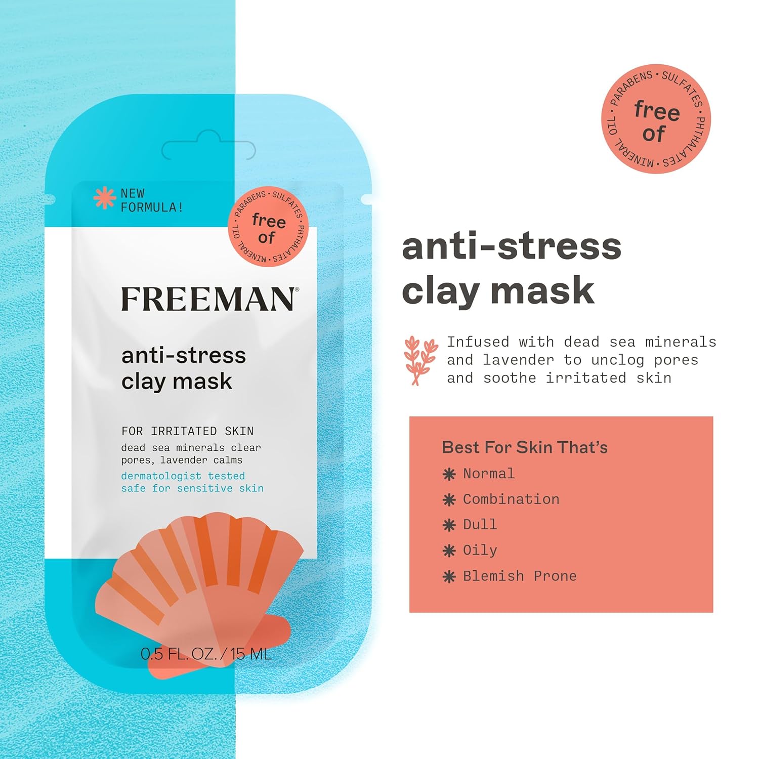 Freeman Paquete variado de mascarillas faciales, juego de mascarillas faciales despegables y arcilla, limpieza de poros, iluminadora y calmante para