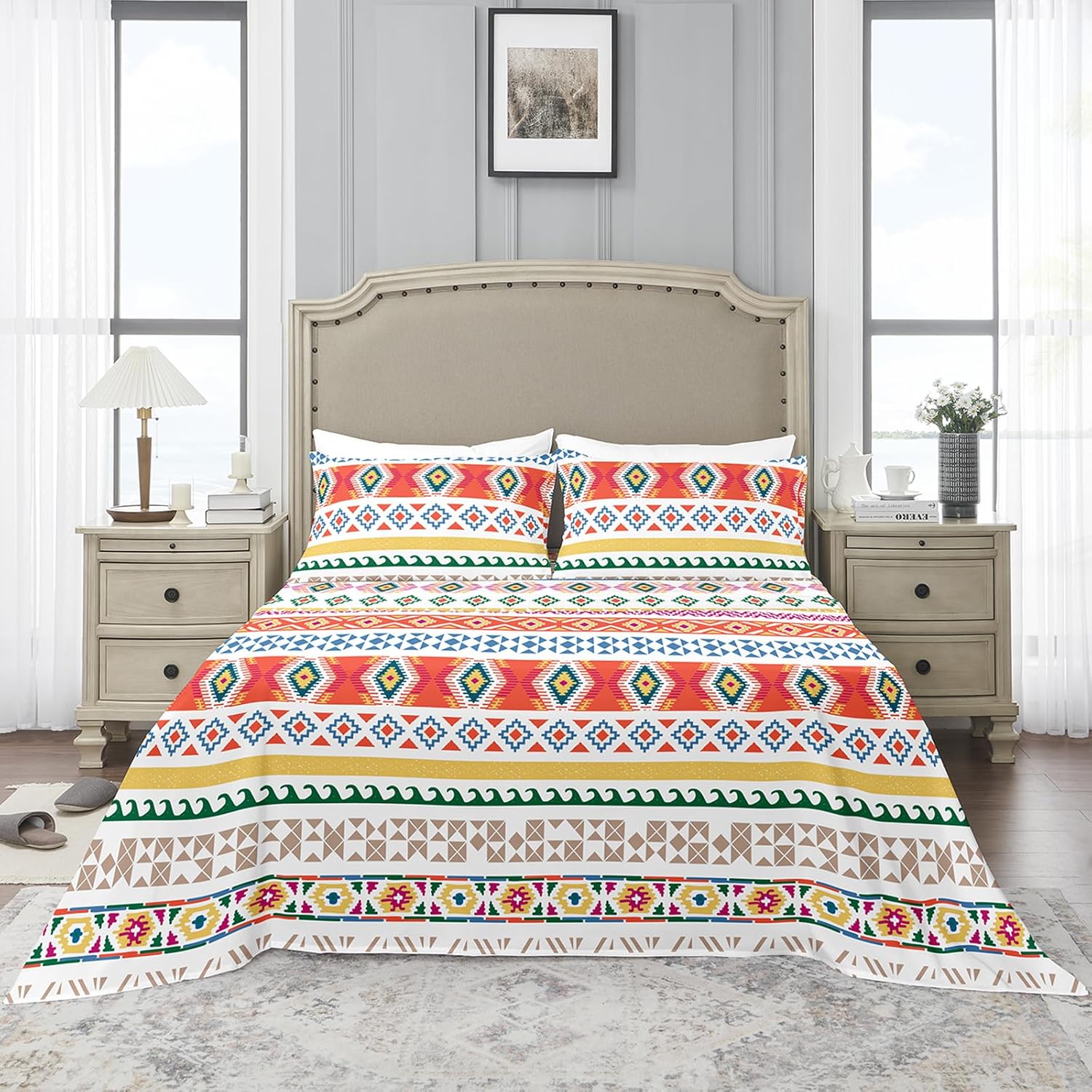 YIYEA Sábanas para cama individual  Boho  Juego de sábanas de lujo de microfibra de doble cepillado  Sábanas individuales ligeras y transpirables