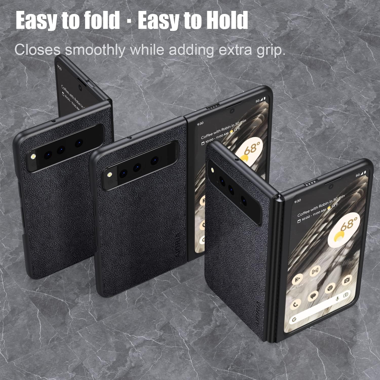 Funda para Google Pixel Fold, funda de cuero premium para teléfono con diseño retro para Google Pixel Fold 5G (negro)