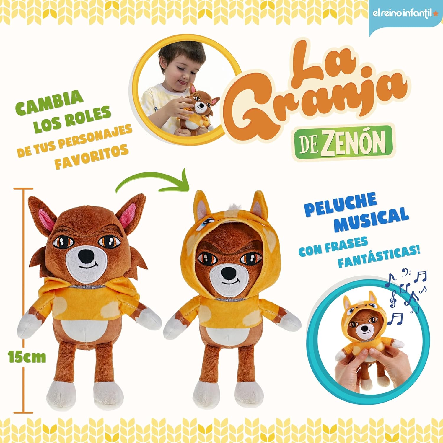 LA GRANJA DE ZENÓN Peluche musical de lobo beto con capucha de caballo