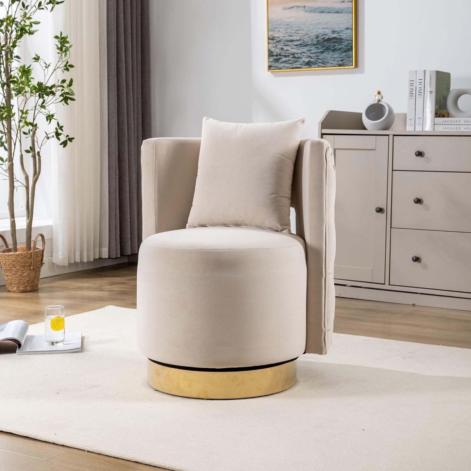 IANIYA Silla giratoria de barril de acento cómodas sillas de sala de estar y sillas decorativas para sala de estar (acolchado, beige)