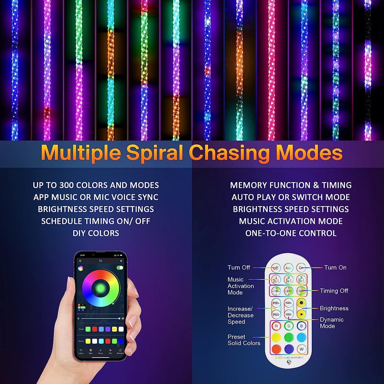 WOUII Con aplicación y control remoto, antena de persecución de música RGB en espiral iluminada, luz LED UTV para ATV puede ser SXS Polaris RZR