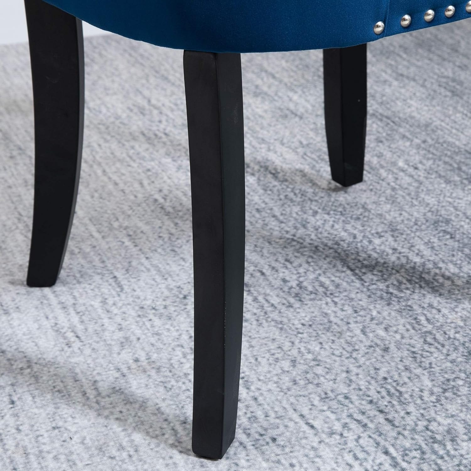 Juego de 2 sillas de comedor tapizadas con botones, juego de sillas de comedor de cocina con respaldo de alas y patas de madera maciza (azul, 1 par)