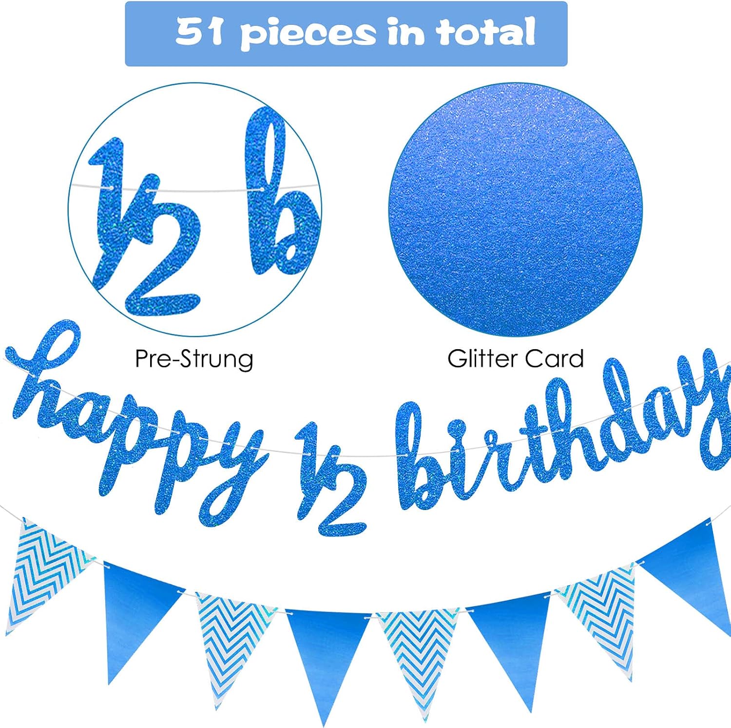 Decoraciones de medio cumpleaños de 6 meses, pancarta para cupcakes, decoración de pastel de medio año, bandera triangular, globos de confeti para