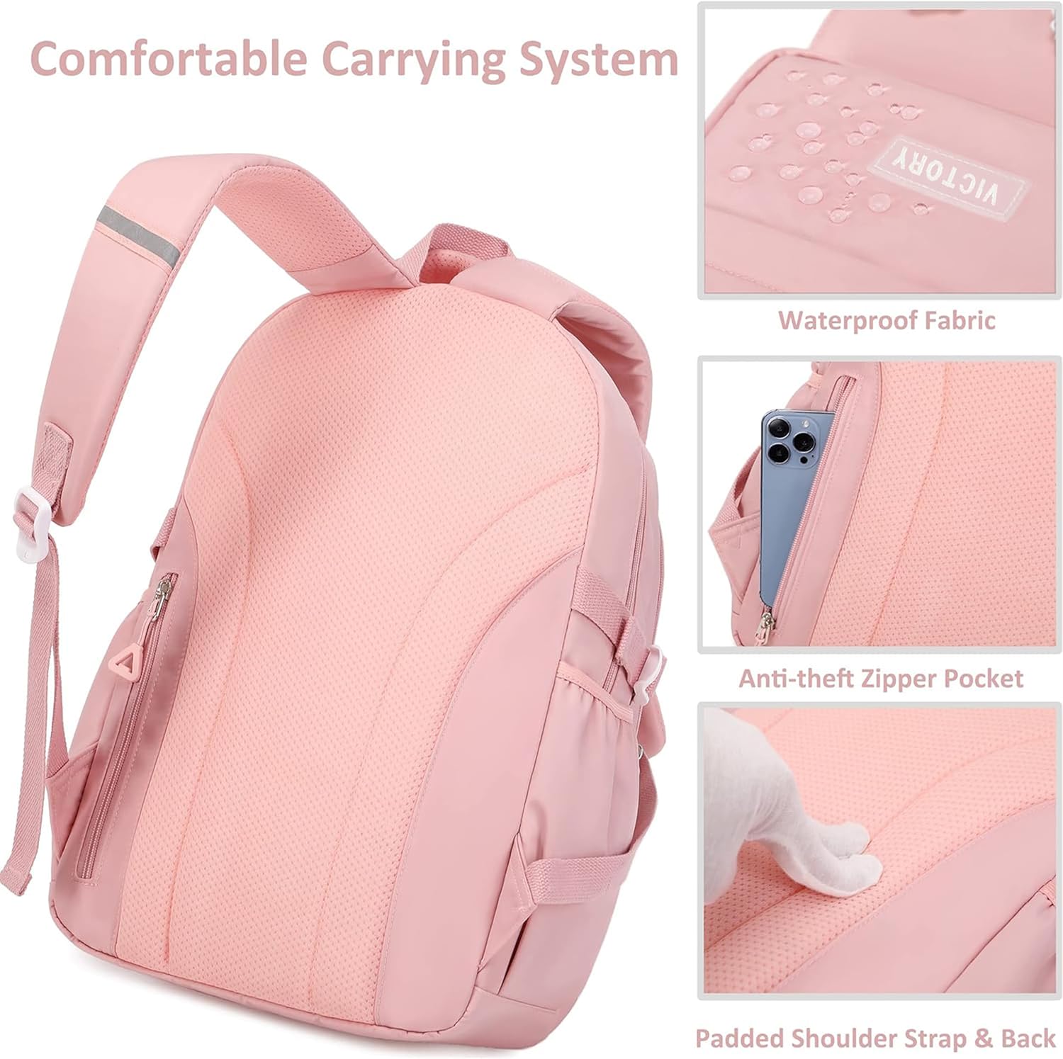 AO ALI VICTORY Mochila para mujeres y niñas, conjunto con estuche para lápices de 15.6 pulgadas, mochila escolar para computadora portátil, mochila