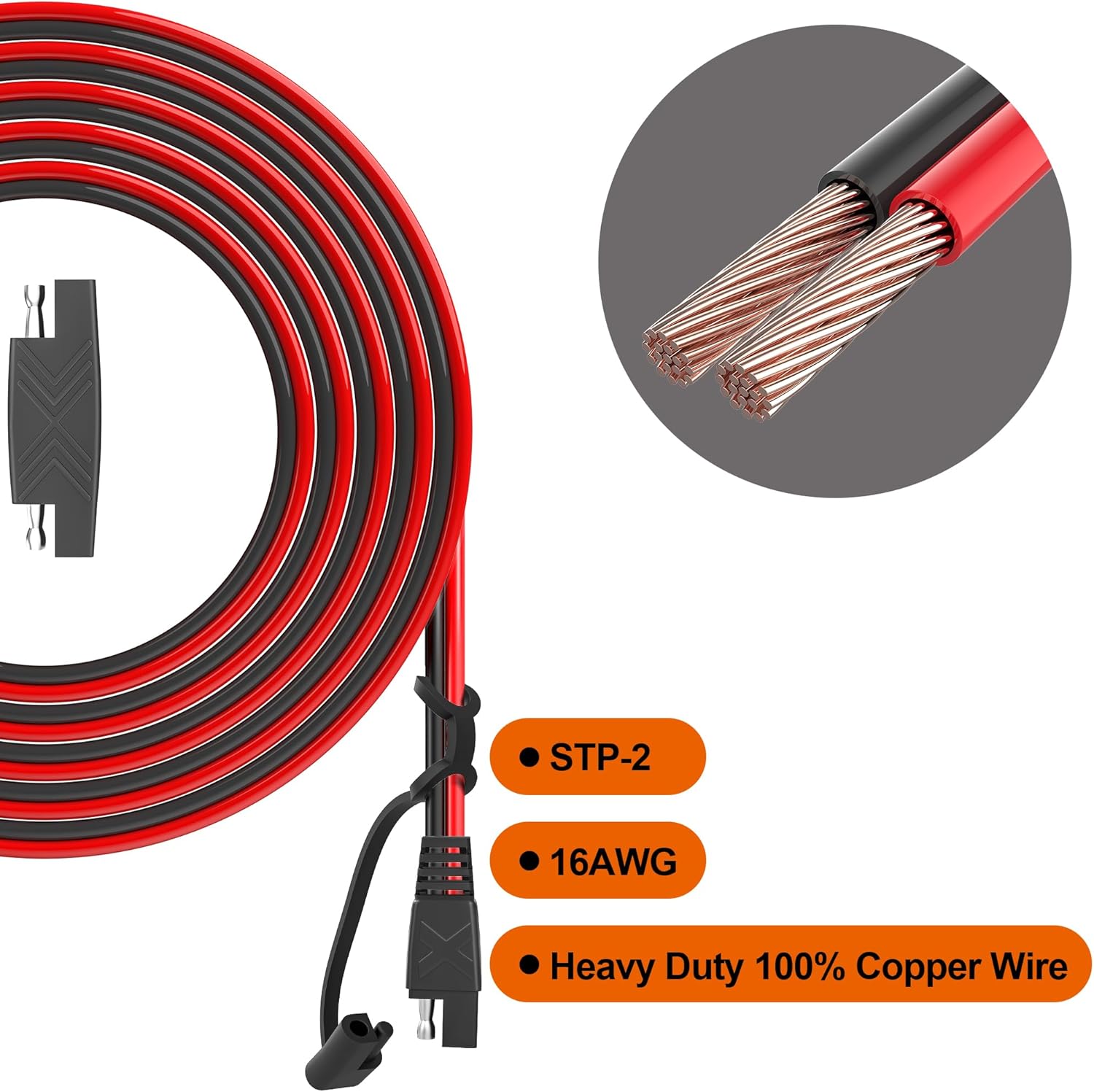 OYMSAE Cable de extensión SAE a SAE de 25 pies, conector de desconexión rápida 16 AWG, para automóvil, enchufe de cable de extensión de panel solar