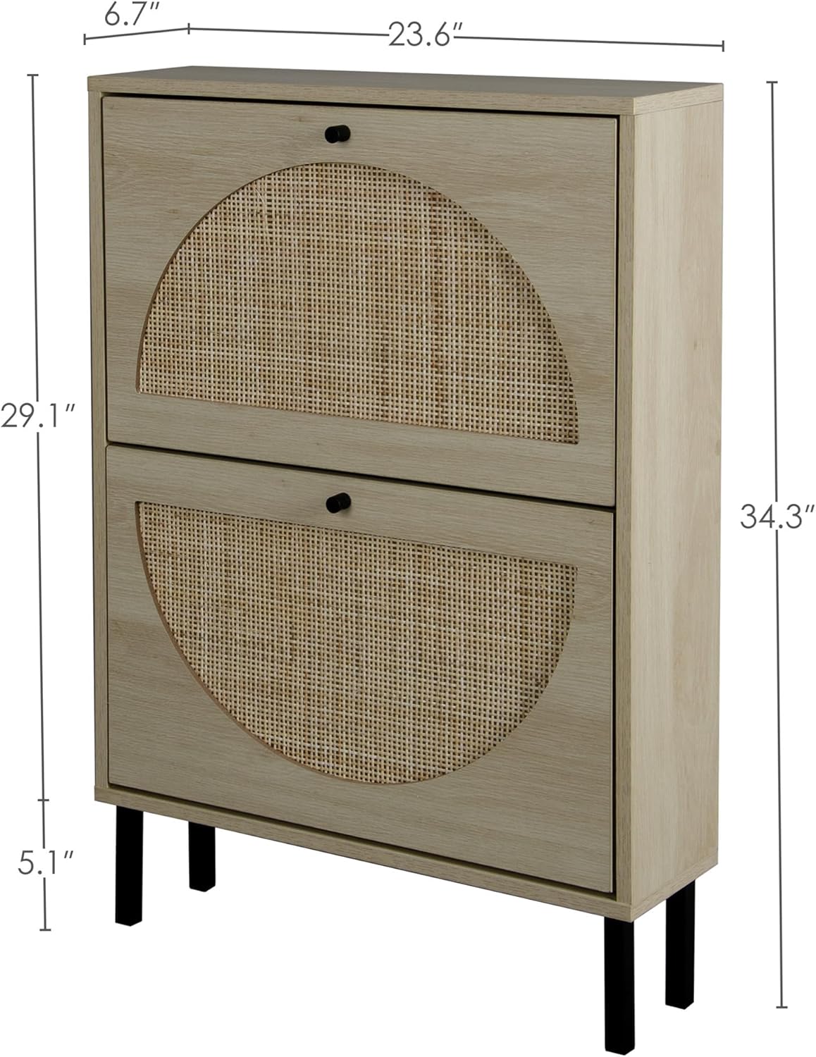 Zapatero de ratán con 2 cajones abatibles, zapatero de 2 niveles, organizador de almacenamiento de zapatos de madera natural bohemio para entrada,