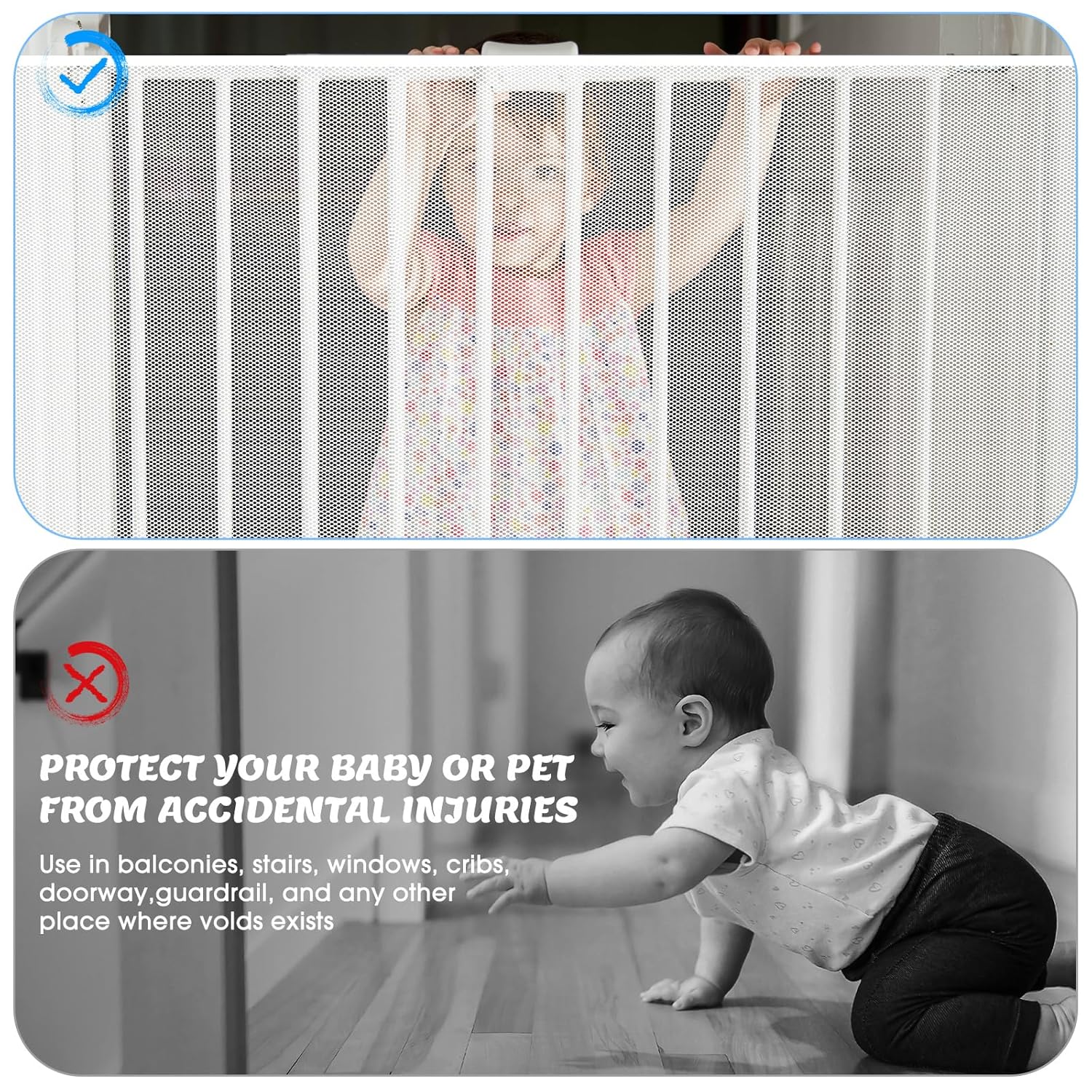 2 juegos de barandilla para bebé, barandilla para niños, barandilla de balcón, red de seguridad para niños, barandilla de escalera para mascotas,
