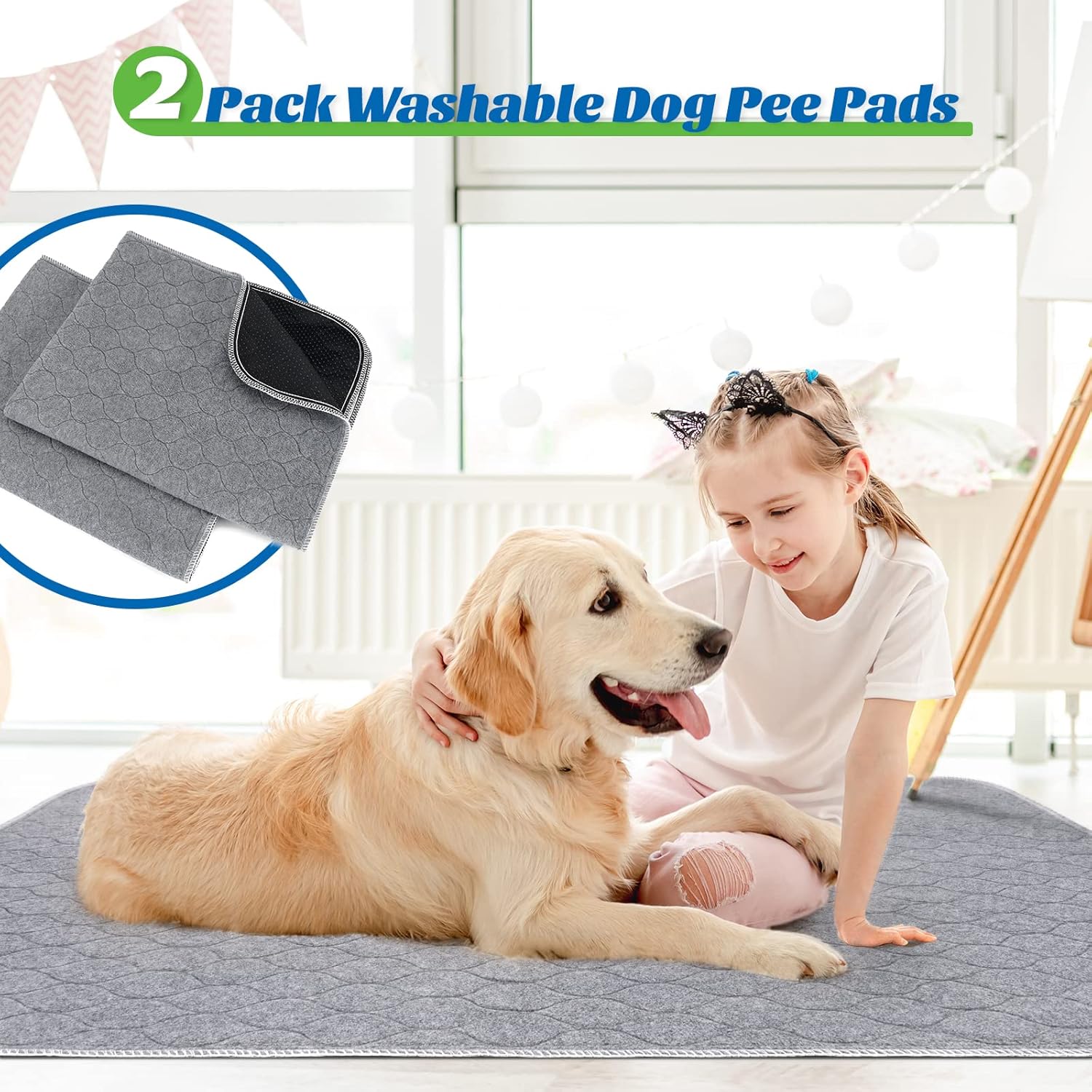 ARGOPET Paquete de 2 almohadillas reutilizables para cachorros, 24 x 18 pulgadas, de rápida absorción, a prueba de fugas, lavables, protectores de