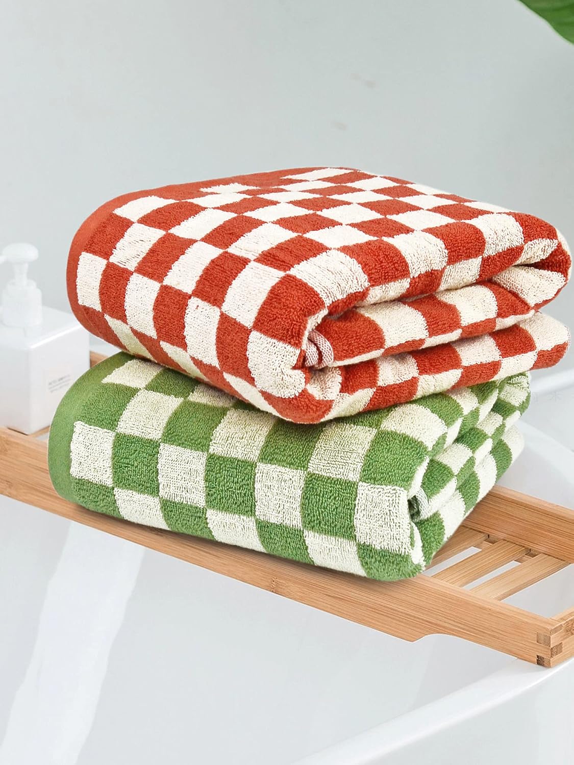 Juego de 6 toallas de baño a cuadros, 2 toallas de ducha, 4 toallas de mano, toalla suave y absorbente para baño, gimnasio, cocina