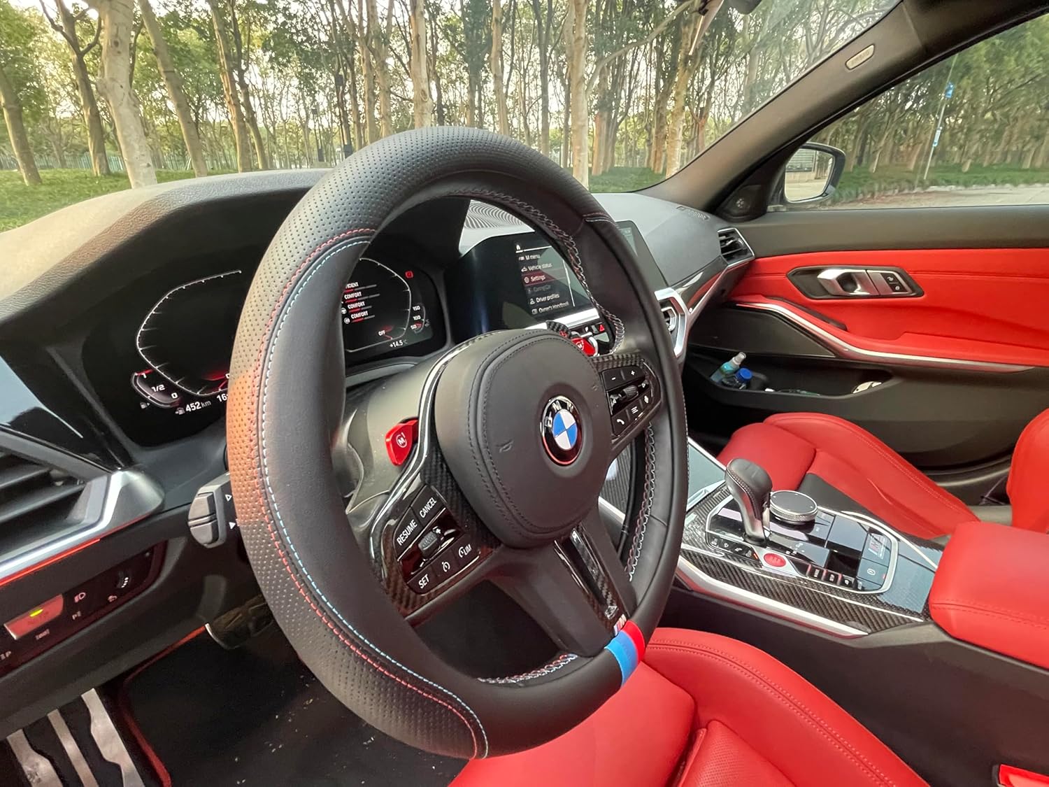 Funda para volante, 15 pulgadas, universal, color M, compatible con BMW, diseño de tres colores, antideslizante, estilo deportivo