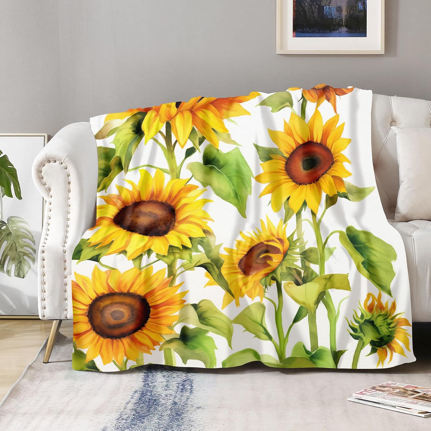 Manta de flores de girasol, regalos para mujeres, manta retro vintage floral para mamá, niñas, adultos, cumpleaños, Navidad, forro polar mullido,