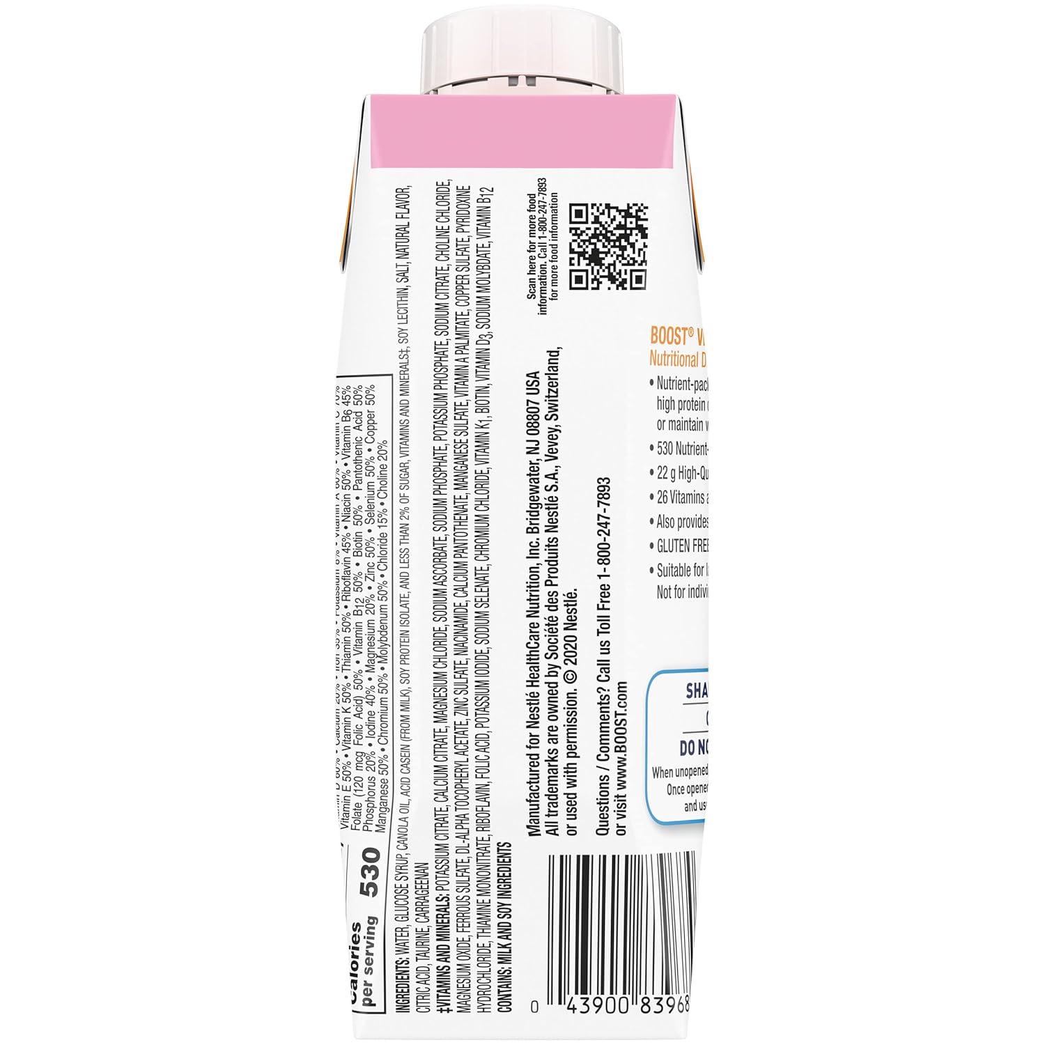 Boost Bebida nutricional muy alta en calorías, sin colorantes artificiales ni edulcorantes (fresa, 8 onzas líquidas (paquete de 54))