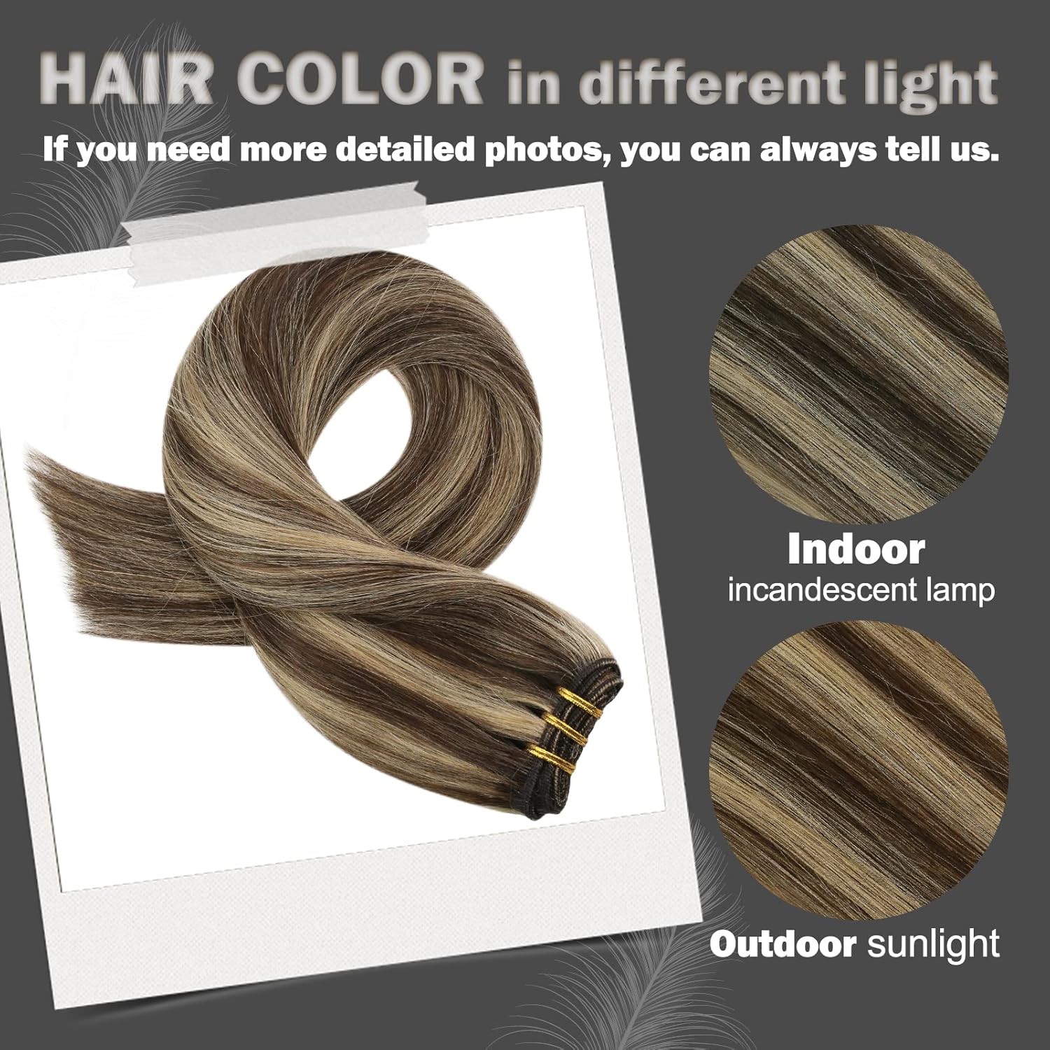 Moresoo – Extensiones de cabello humano real cosidas, extensiones de cabello humano Remy con doble trama, color marrón oscuro con rubio caramelo, 22