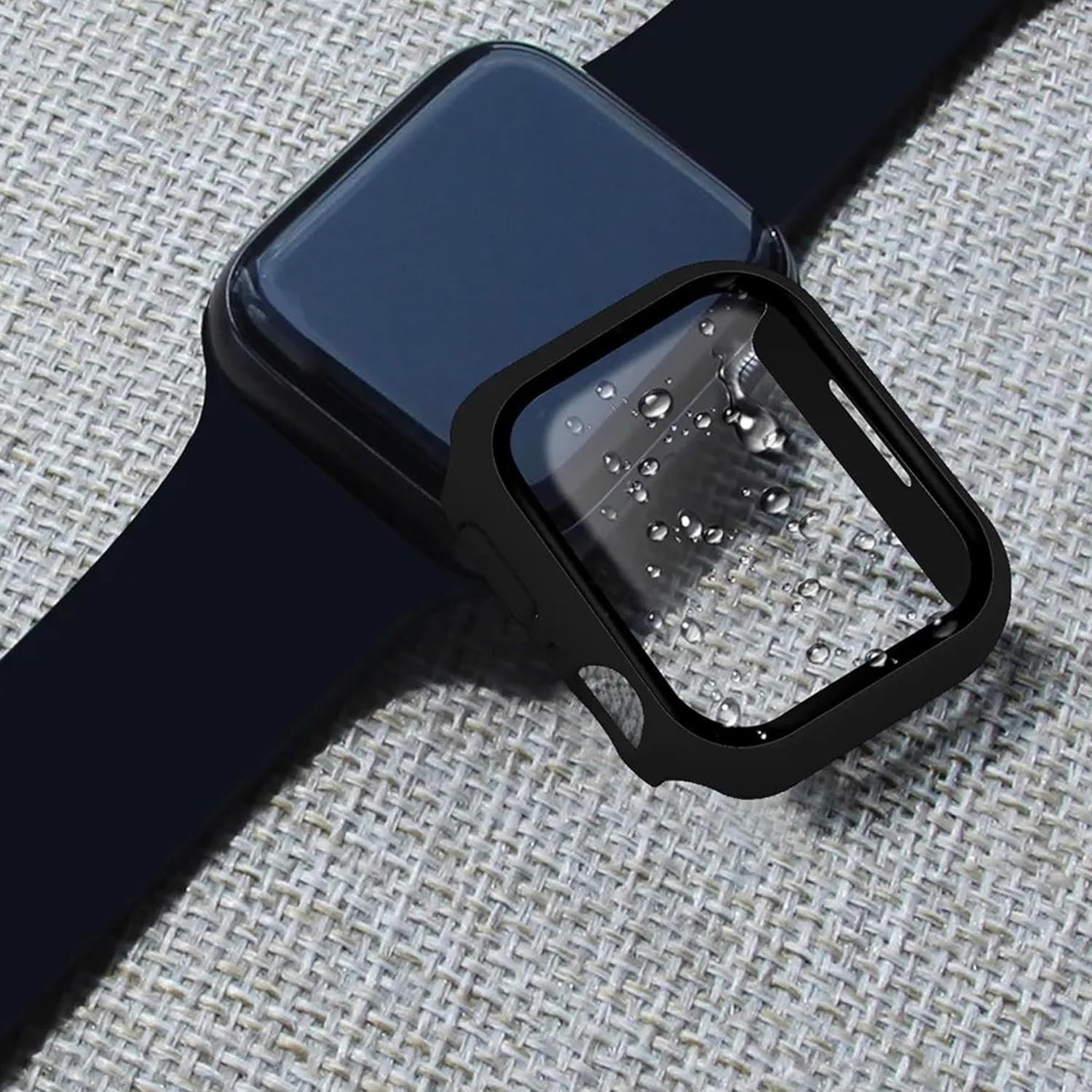 Funda para Apple Watch Series 987 de 1.614 in con vidrio templado y cubierta de botón, color negro, funda para Apple Watch con protector de