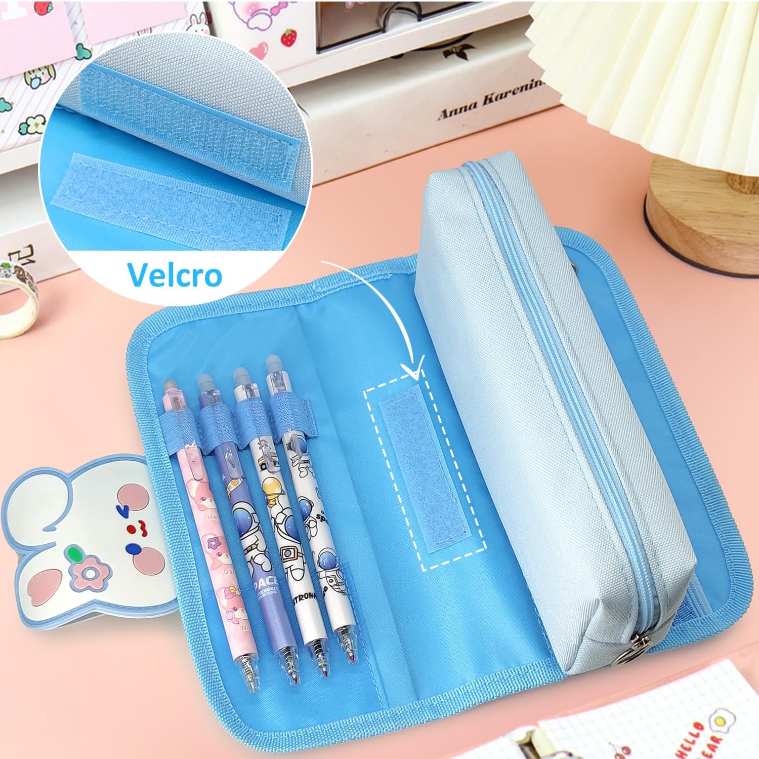 Estuche para lápices, estuche de gran capacidad con bonito patrón de dibujos animados, dos en uno, con velcro, desmontable, bolsa para lápices