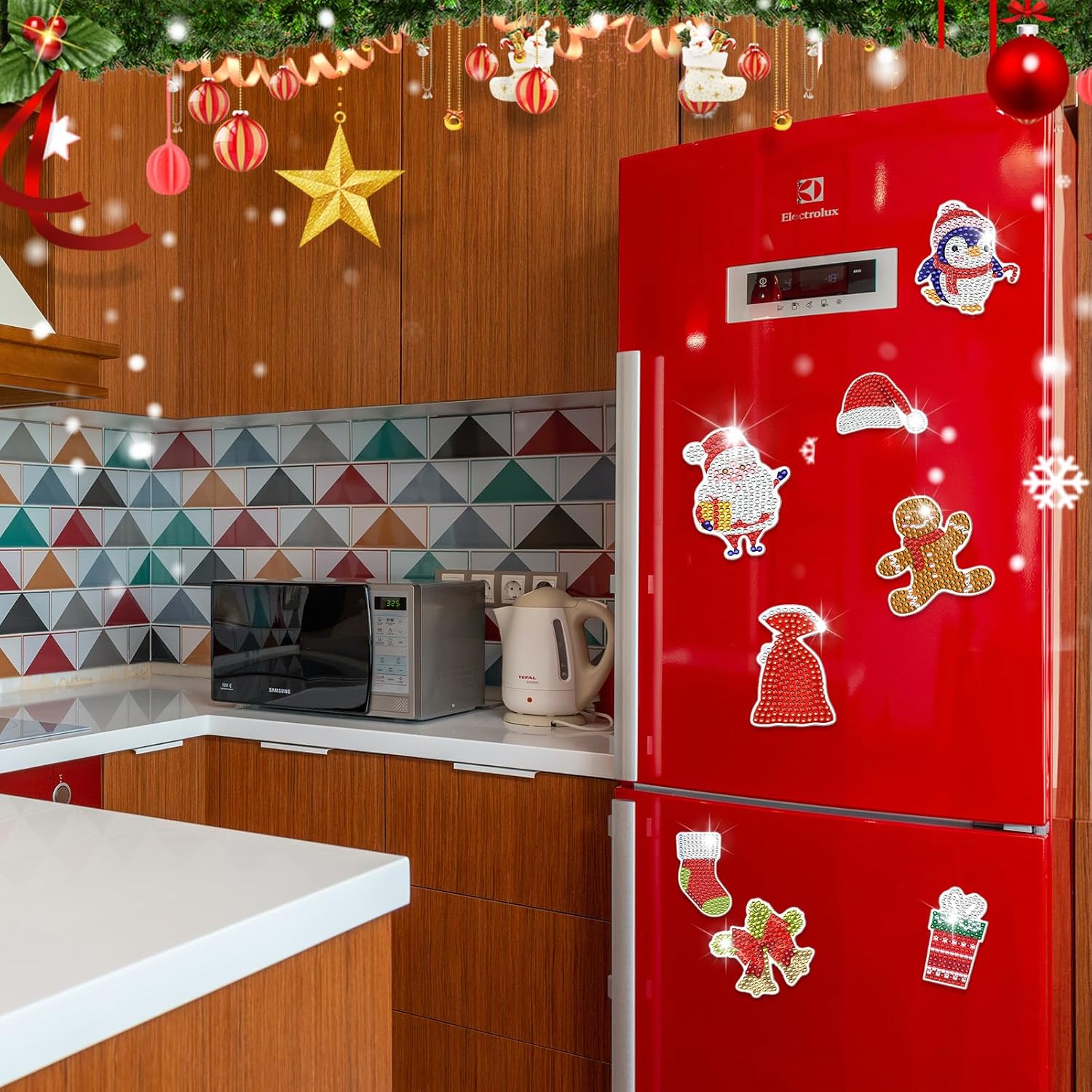 LIANHE – 24 imanes de pintura de diamantes de Navidad, kits de pintura de diamantes para nevera para adultos, niños pequeños, imanes de refrigerador