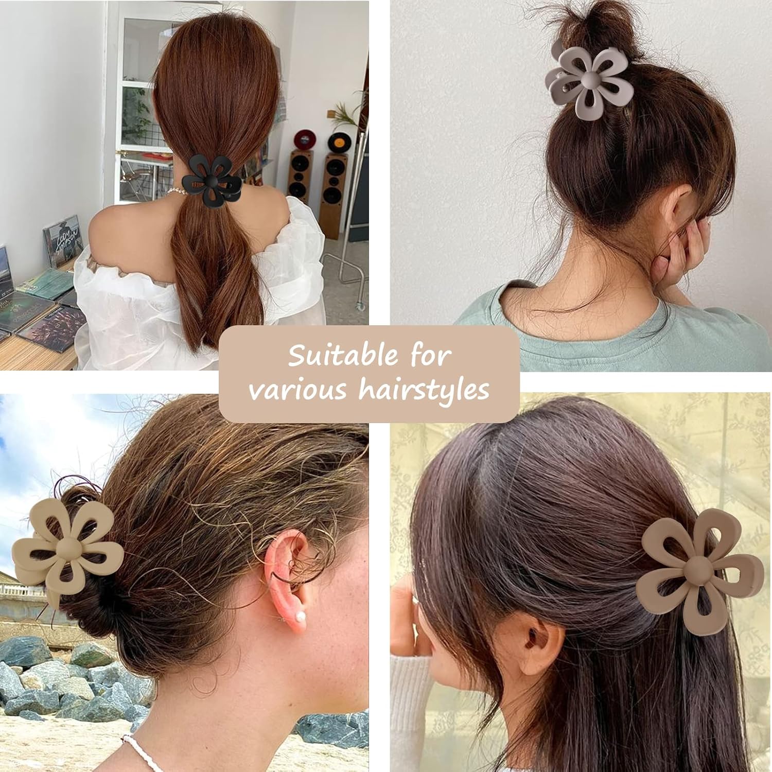 Pinzas de garra de flores para mujeres y niñas, bonitos clips de garra medianos para cabello grueso y delgado, clips de garra grandes mate de flores