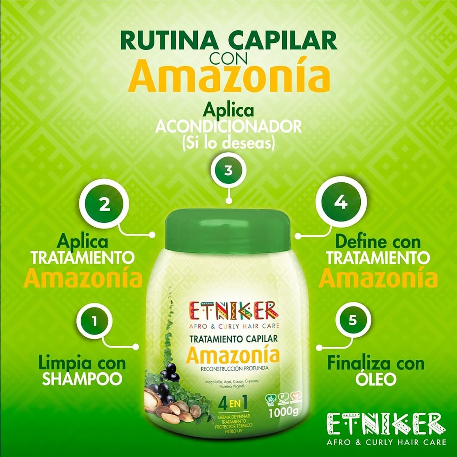Etniker Tiendaia Kit – Máscara de acondicionamiento profundo con nuez de magdalena, cacay, acai, cupuaçu y proteína + champú nutritivo  hidratación,