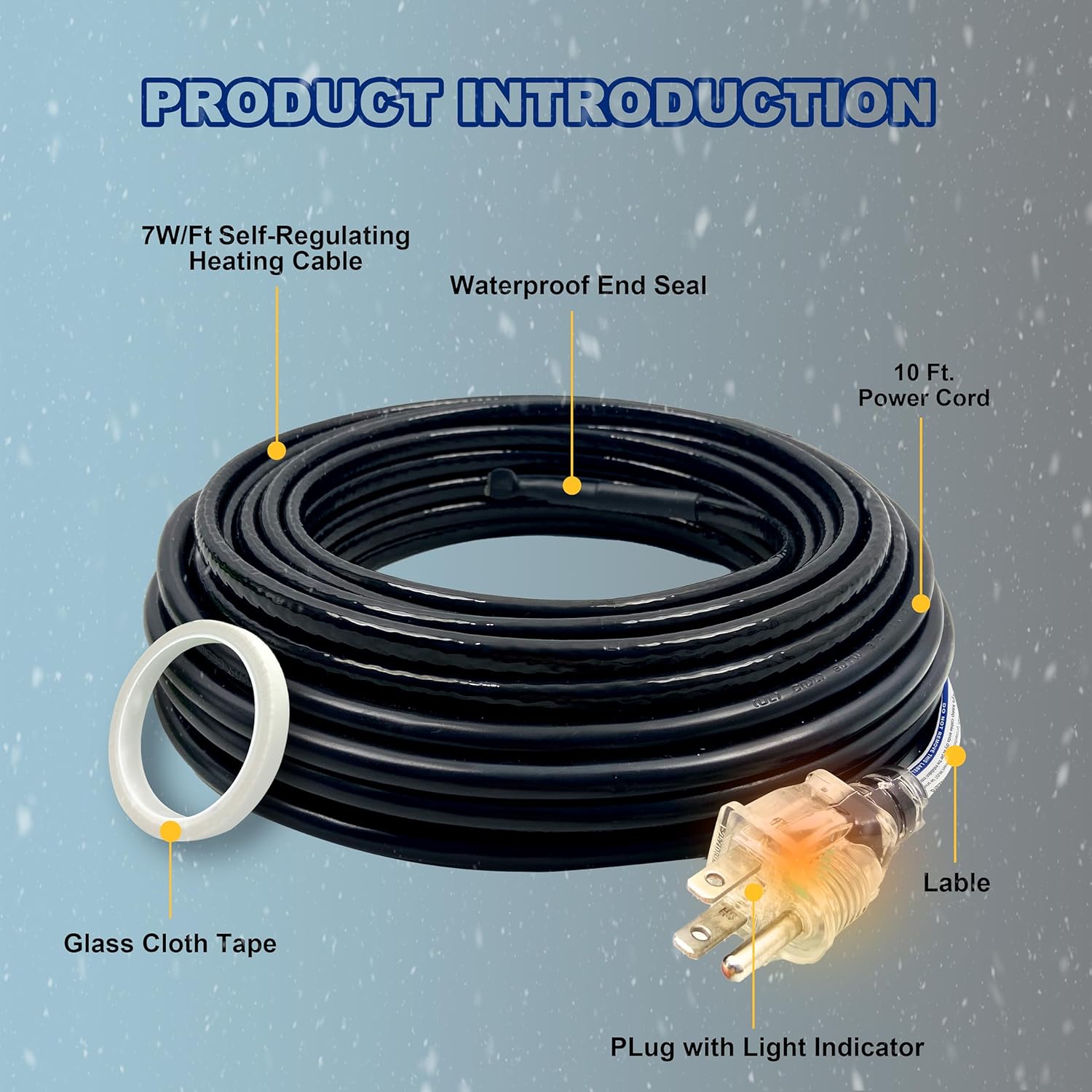 MAXKOSKO Cable de calor de tubo autorregulador para protección contra congelación de tuberías, canaleta de techo, cable de calefacción para deshielo