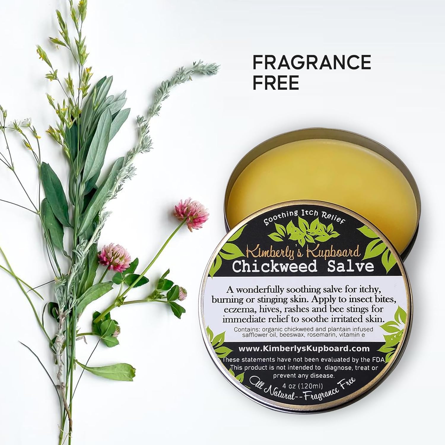Kimberlys Kupboard Chickweed Healing Salve para proporcionar alivio de picazón, picaduras de abejas y piel seca  3.8 onzas  3.8 fl oz (3.8 fl oz)