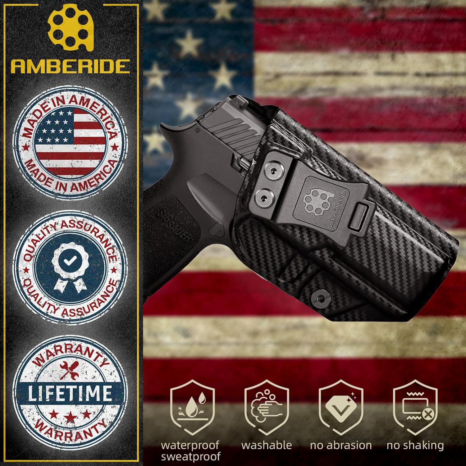 Amberide IWB & OWB KYDEX Holster Fit Sig Sauer P320 Carry  P320 Compact  P320 M18 Pistol, Inside Waistband Concealed Carry Holster, Adjustable Cant