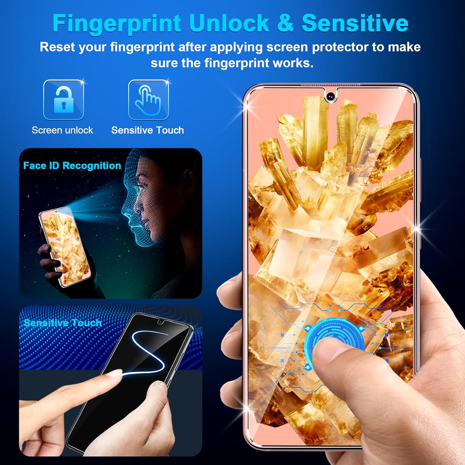 letosan Paquete de 4 protectores de pantalla para Google Pixel 8, vidrio templado 9H, desbloqueo ultrasónico de huellas dactilares, compatible con