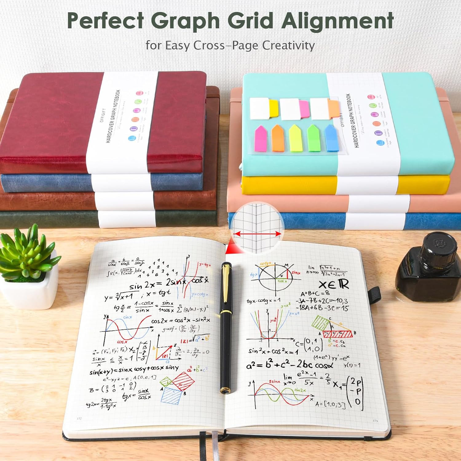 Cuaderno de papel cuadriculado, 312 páginas numeradas, tamaño A5, de cuero de tapa dura, cuaderno de papel cuadriculado de 3.53 ozyd, con páginas de
