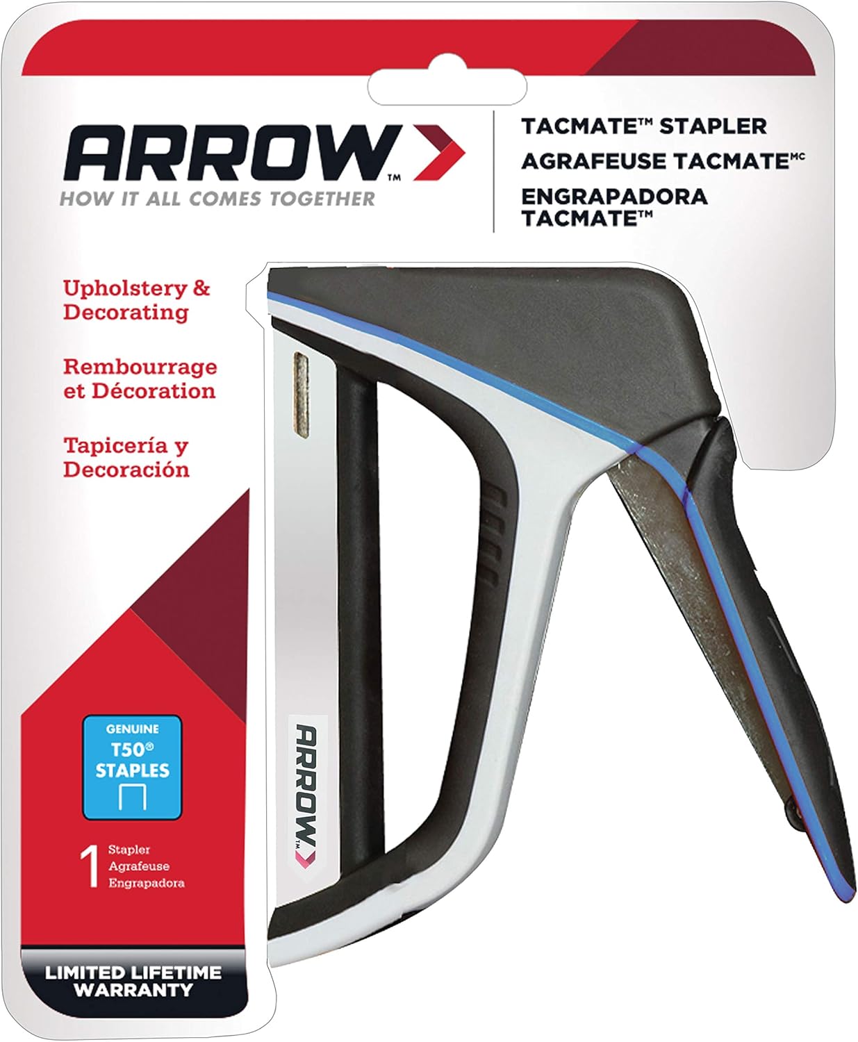 Arrow T50X – Pistola de grapas resistente para tapicería, muebles, oficina, decoración, se adapta a grapas de 14″, 516″, 38″ o 12″