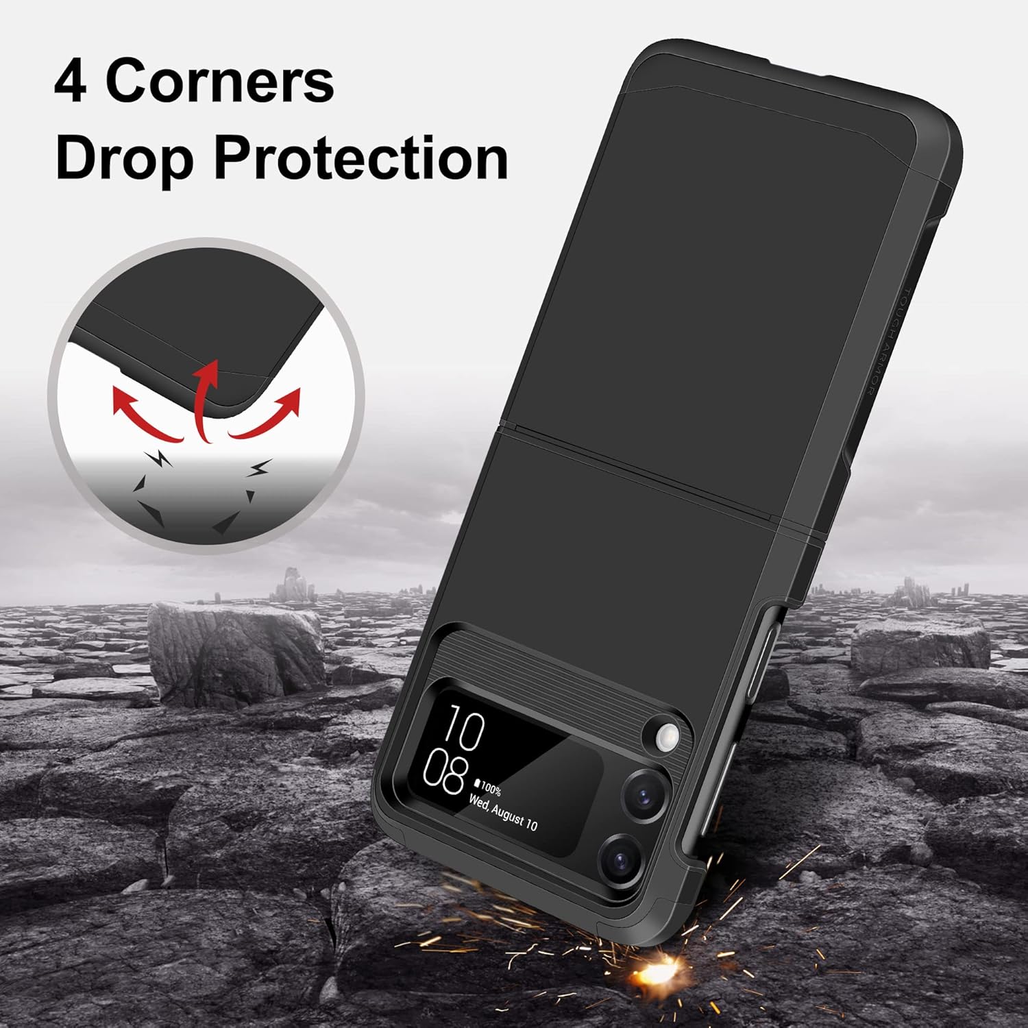 SAMONPOW Funda para Samsung Galaxy Z Flip 3, Z Flip 3 con protección mejorada de bisagra de doble capa, policarbonato duro, TPU suave, cuerpo