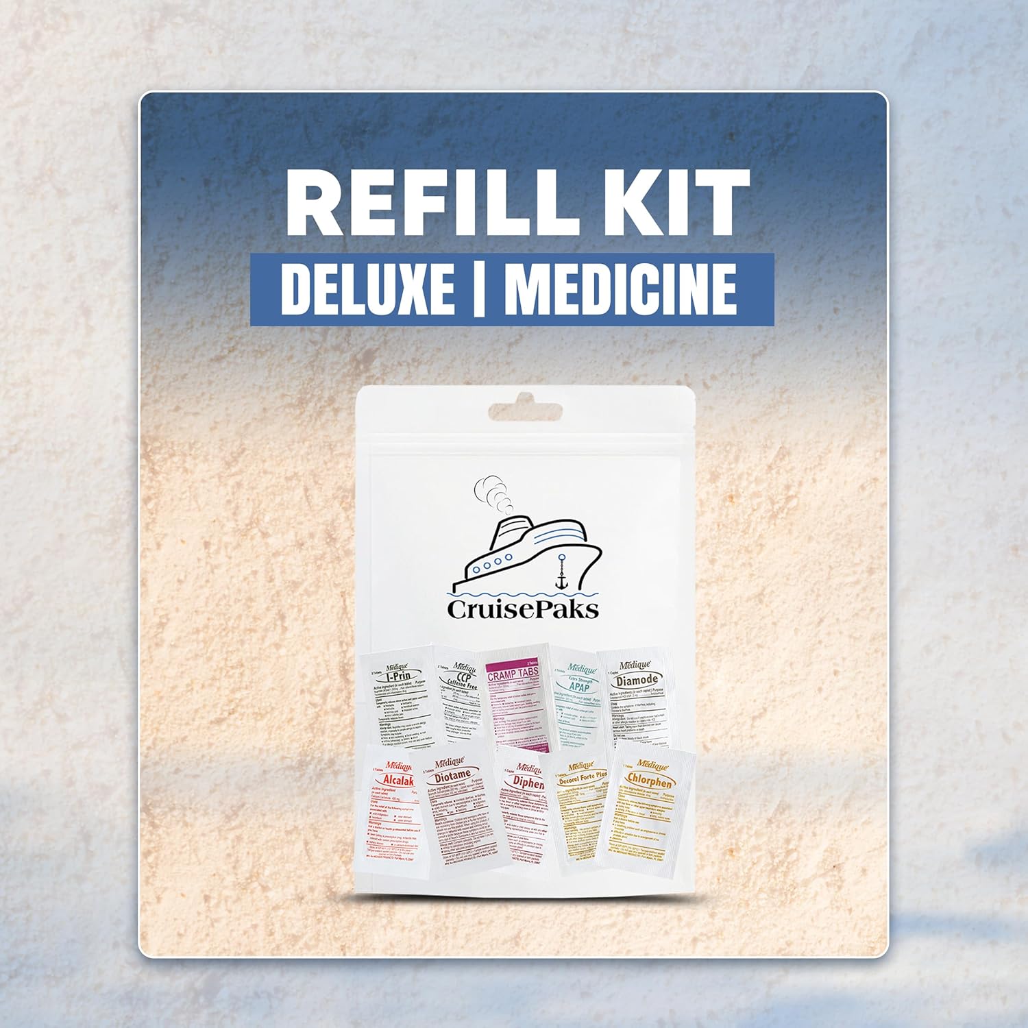 Kit de primeros auxilios Cruise Essential, tamaño de viaje, 65 piezas (CPDMRK)