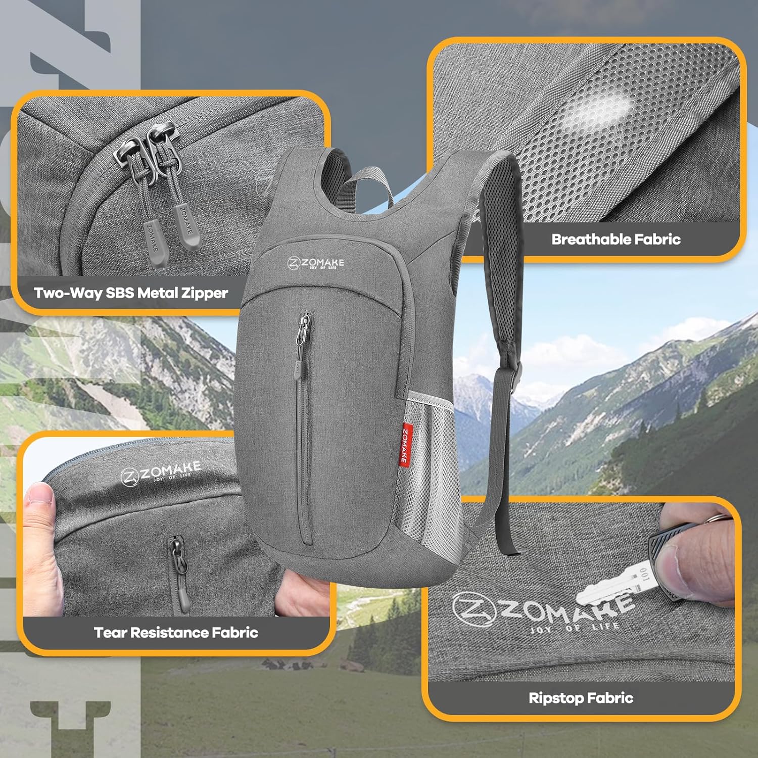 ZOMAKE Mochila pequeña de senderismo plegable de 10 litros, mochila ligera para senderismo para viajes, resistente a desgarros, plegable, paquete de
