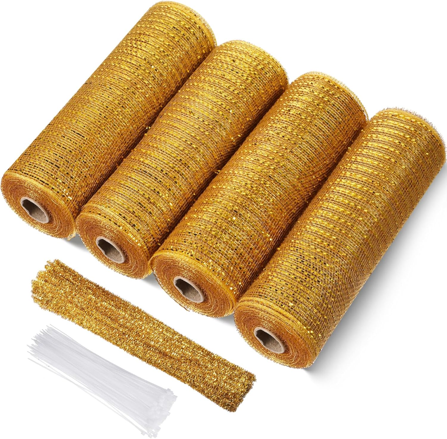 4 rollos de malla decorativa de Pascua del día de San Patricio, 40 yardas, cinta de malla metálica con tallos de felpilla y lazos transparentes para