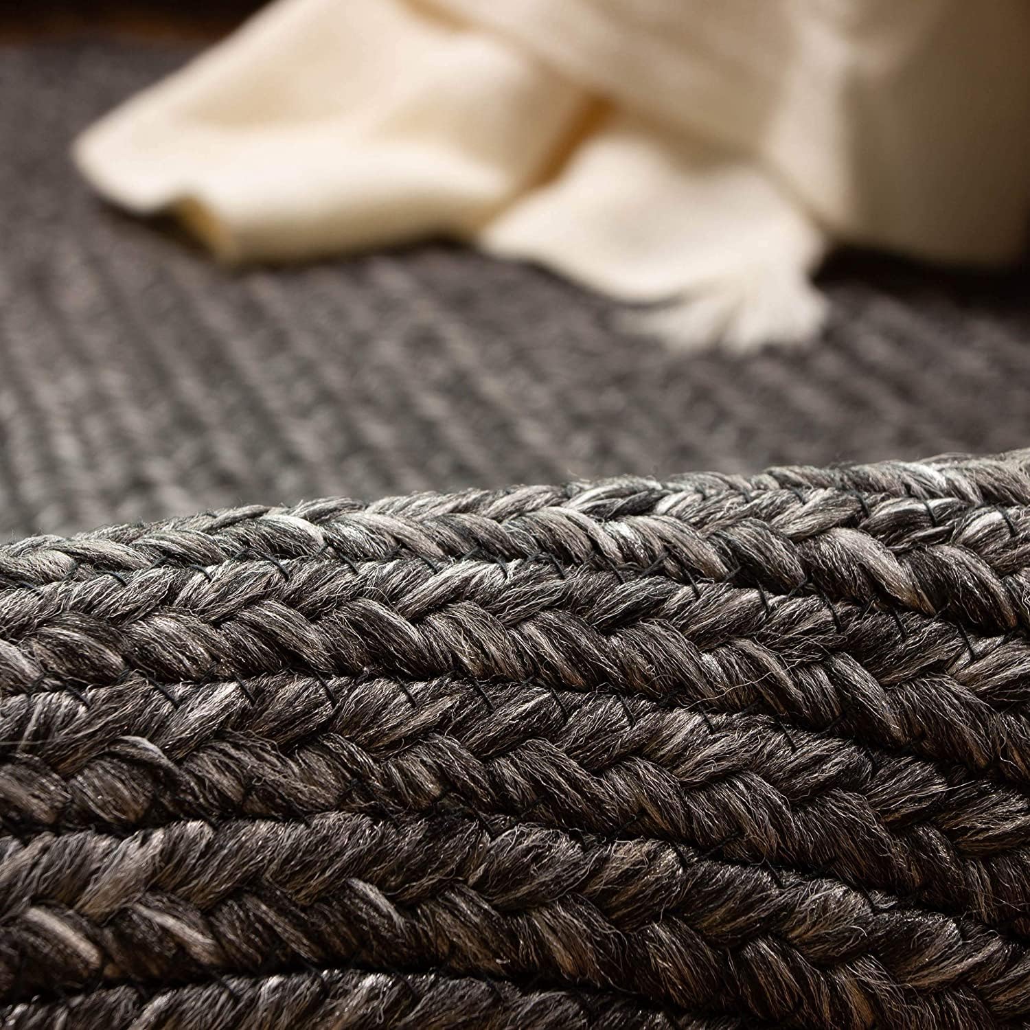 Alfombra trenzada para interiores y exteriores, para cocinasala de estar, reversible, lavable, color gris y negro, 5 x 7 pies, ovalada