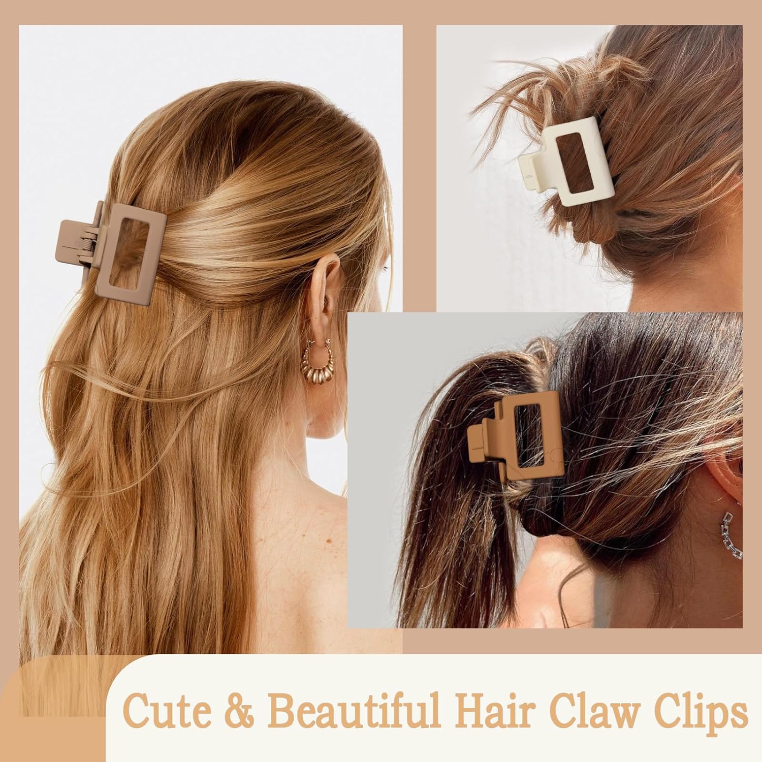 Cobinaan Pinzas para el cabello rectangulares mate medianas para mujeres y niñas, 2 x 1 x 1.8 pulgadas, 8 piezas de colores cálidos, pinzas