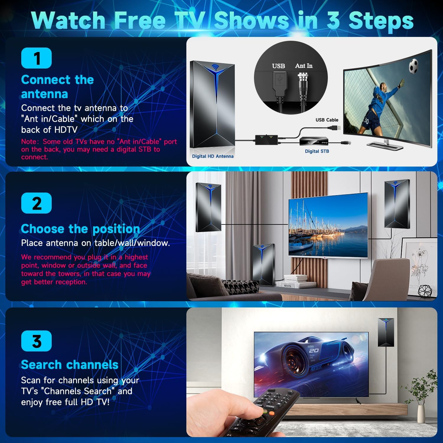 Antena de TV amplificada más de 800 millas para Smart TV interior y exterior, versión 2023, antena digital HD de largo alcance, compatible con 8K 4K