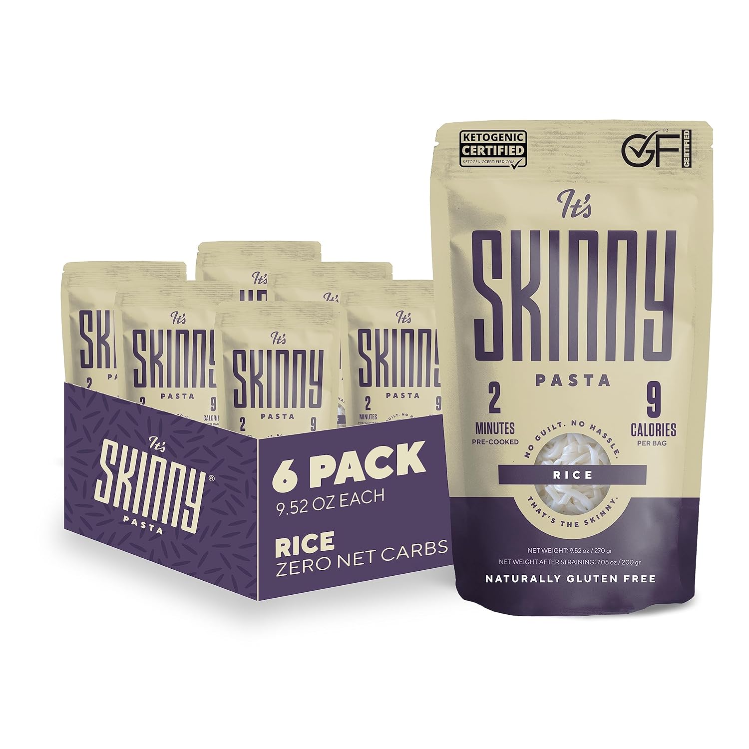 Arroz- Pasta Konjac Saludable, Baja en Carbohidratos y Calorías, Completamente Cocida y Lista, Cetogénica, sin Gluten, Vegana y Paleo- 6 Pack