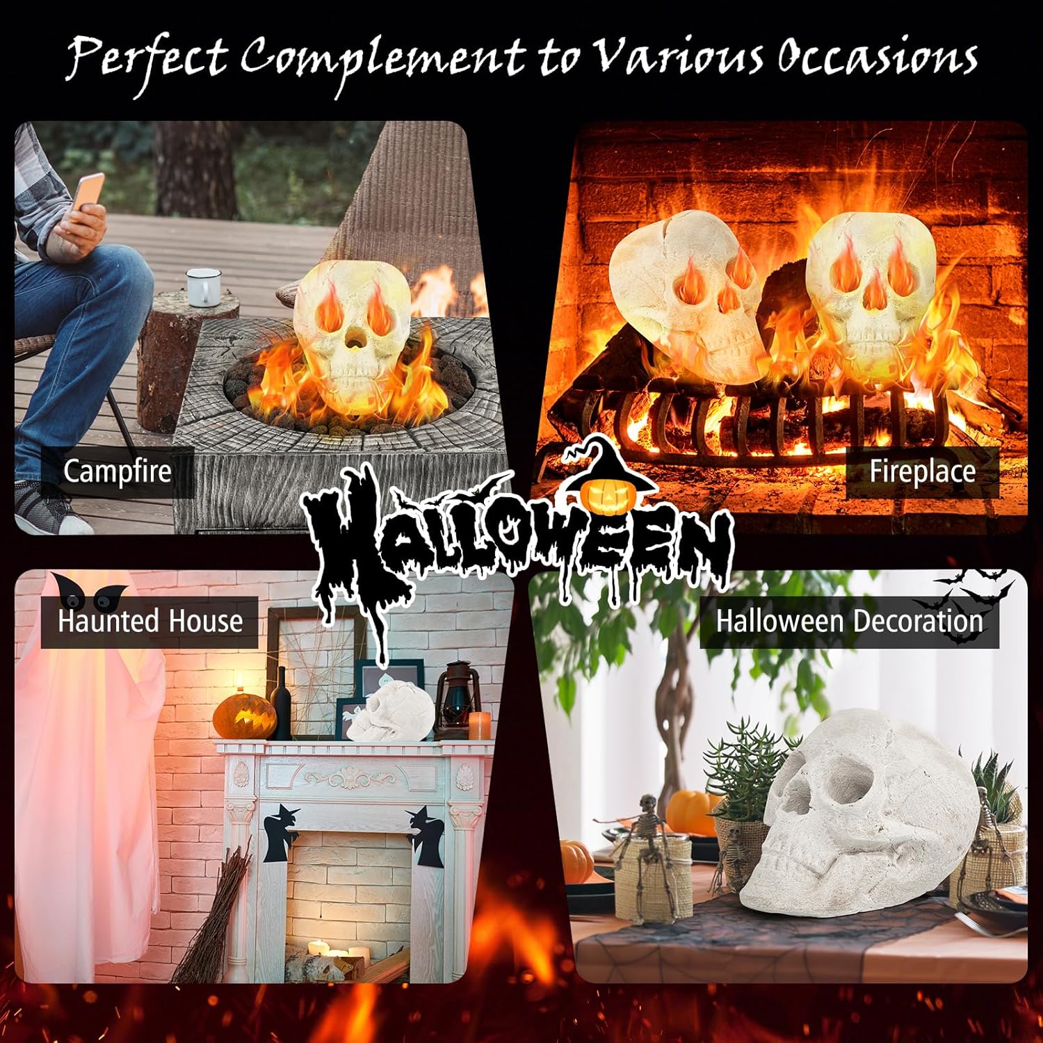 Tangkula Calavera de cerámica para Halloween, calaveras humanas a prueba de fuego, reutilizables, con forma de calavera, decoración de Halloween