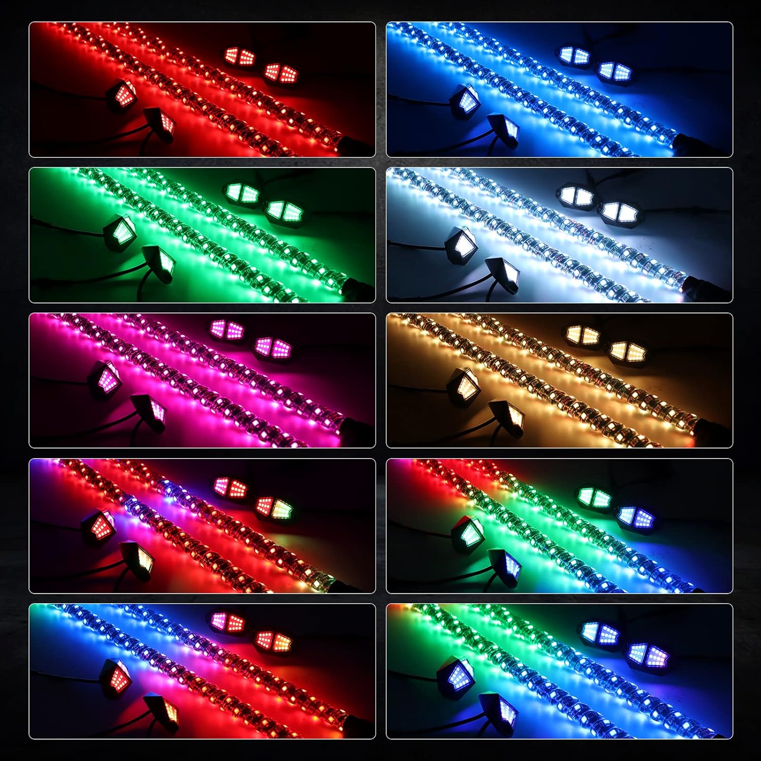 2 luces LED de látigo de 3 pies y 8 vainas de 210 grados de luces de roca de gran angular con aplicación y control remoto, modo de música,